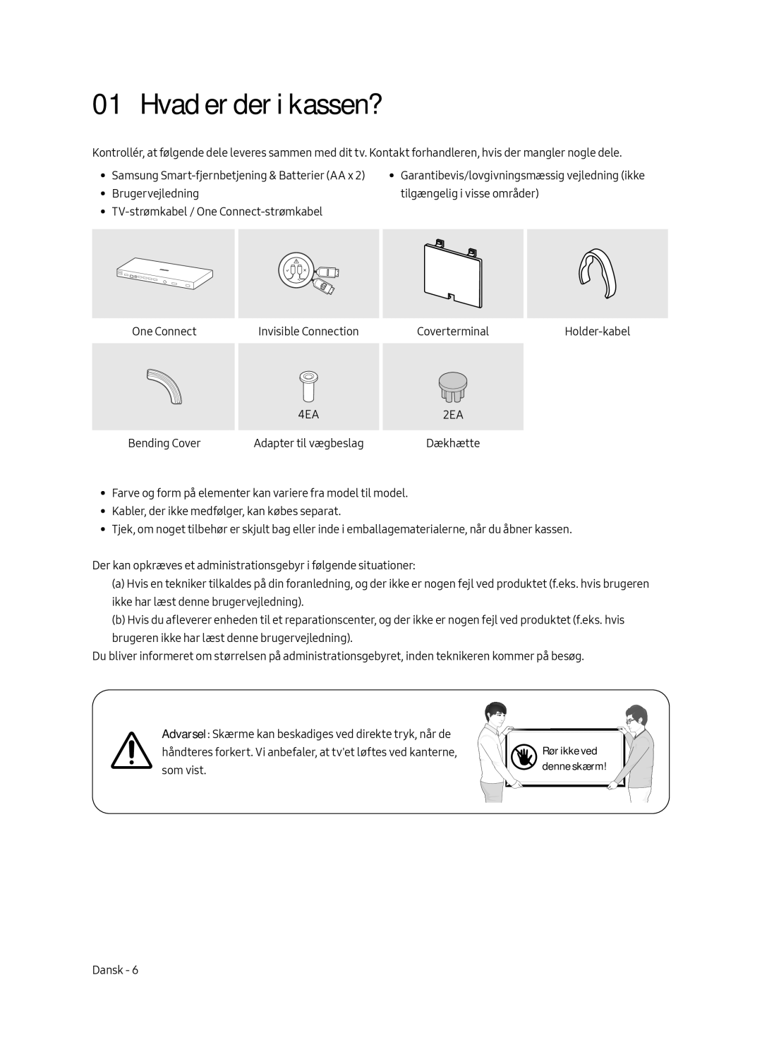 Samsung UE43LS003AUXZT, UE43LS003AUXZG, UE43LS003AUXXC, UE43LS003AUXXU manual Hvad er der i kassen? 