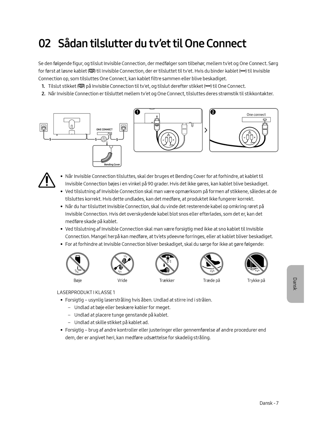 Samsung UE43LS003AUXXU, UE43LS003AUXZG, UE43LS003AUXXC 02 Sådan tilslutter du tv’et til One Connect, Laserprodukt I Klasse 