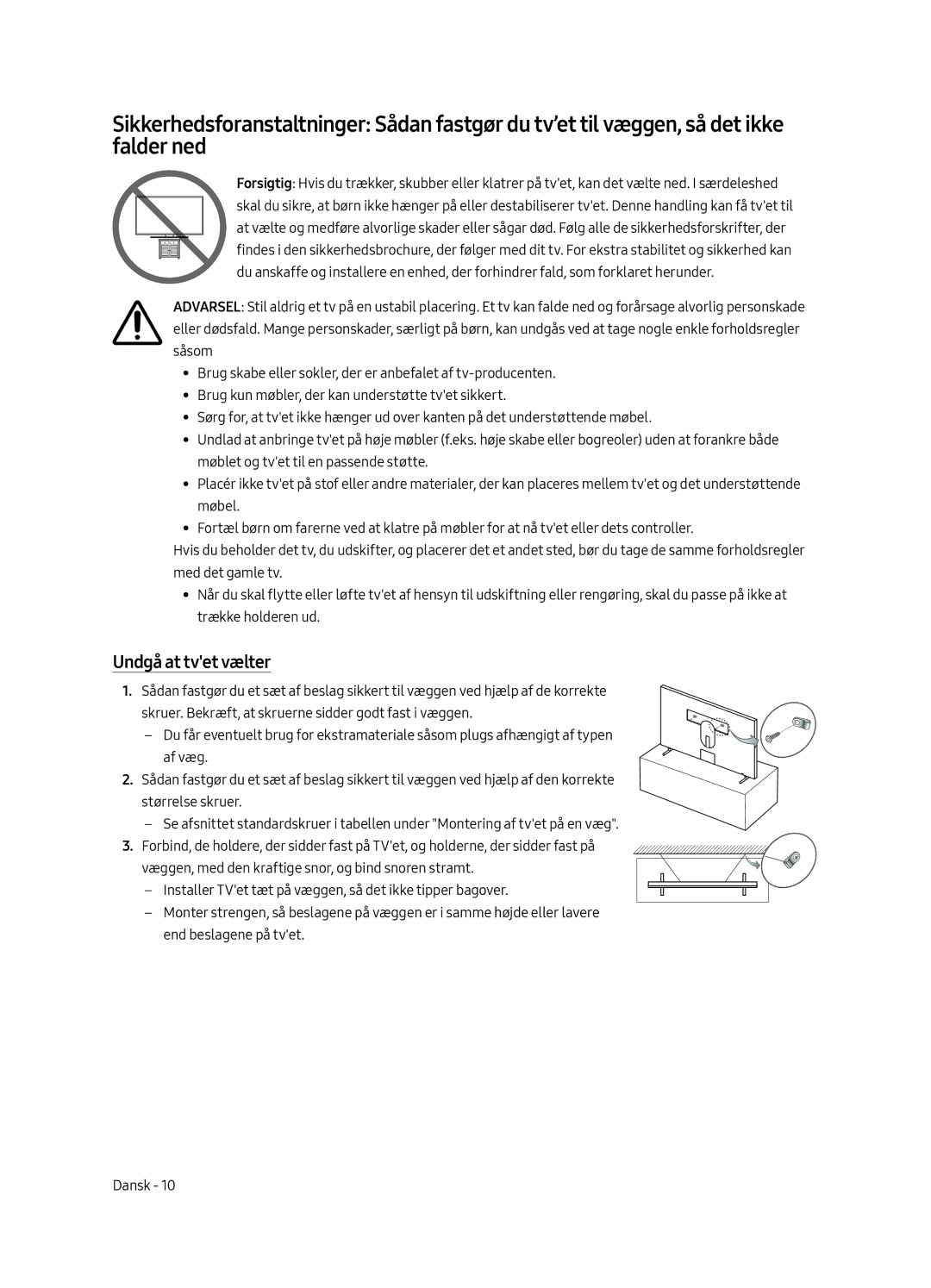 Samsung UE43LS003AUXZT, UE43LS003AUXZG, UE43LS003AUXXC, UE43LS003AUXXU manual Undgå at tvet vælter 