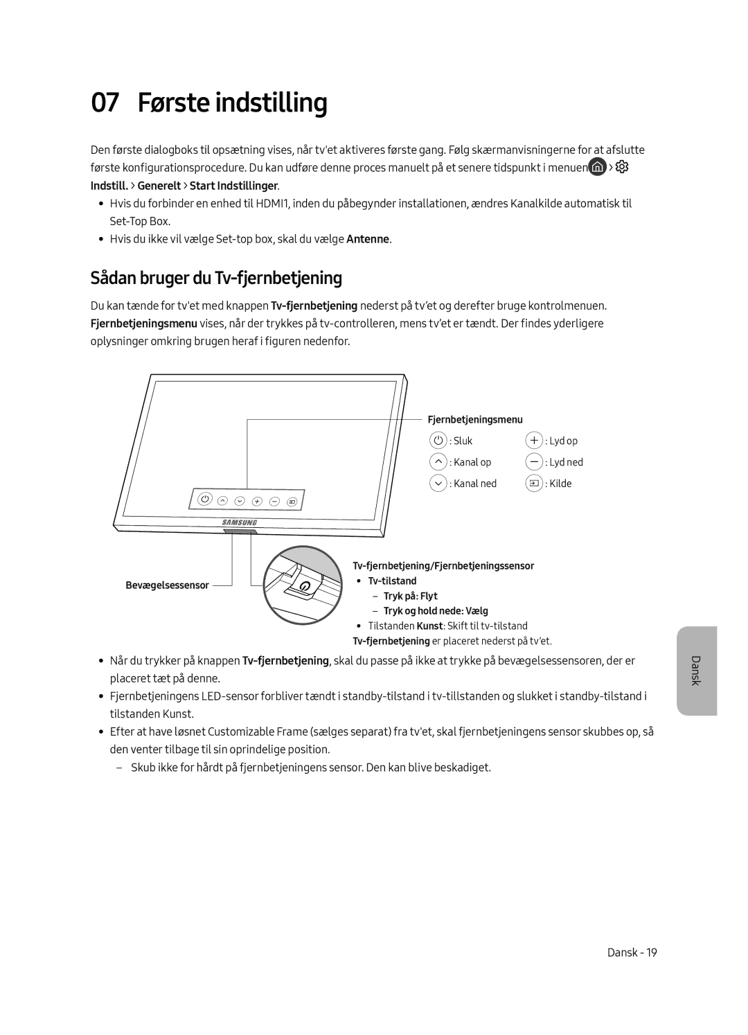 Samsung UE43LS003AUXXU, UE43LS003AUXZG, UE43LS003AUXXC manual 07 Første indstilling, Sådan bruger du Tv-fjernbetjening 