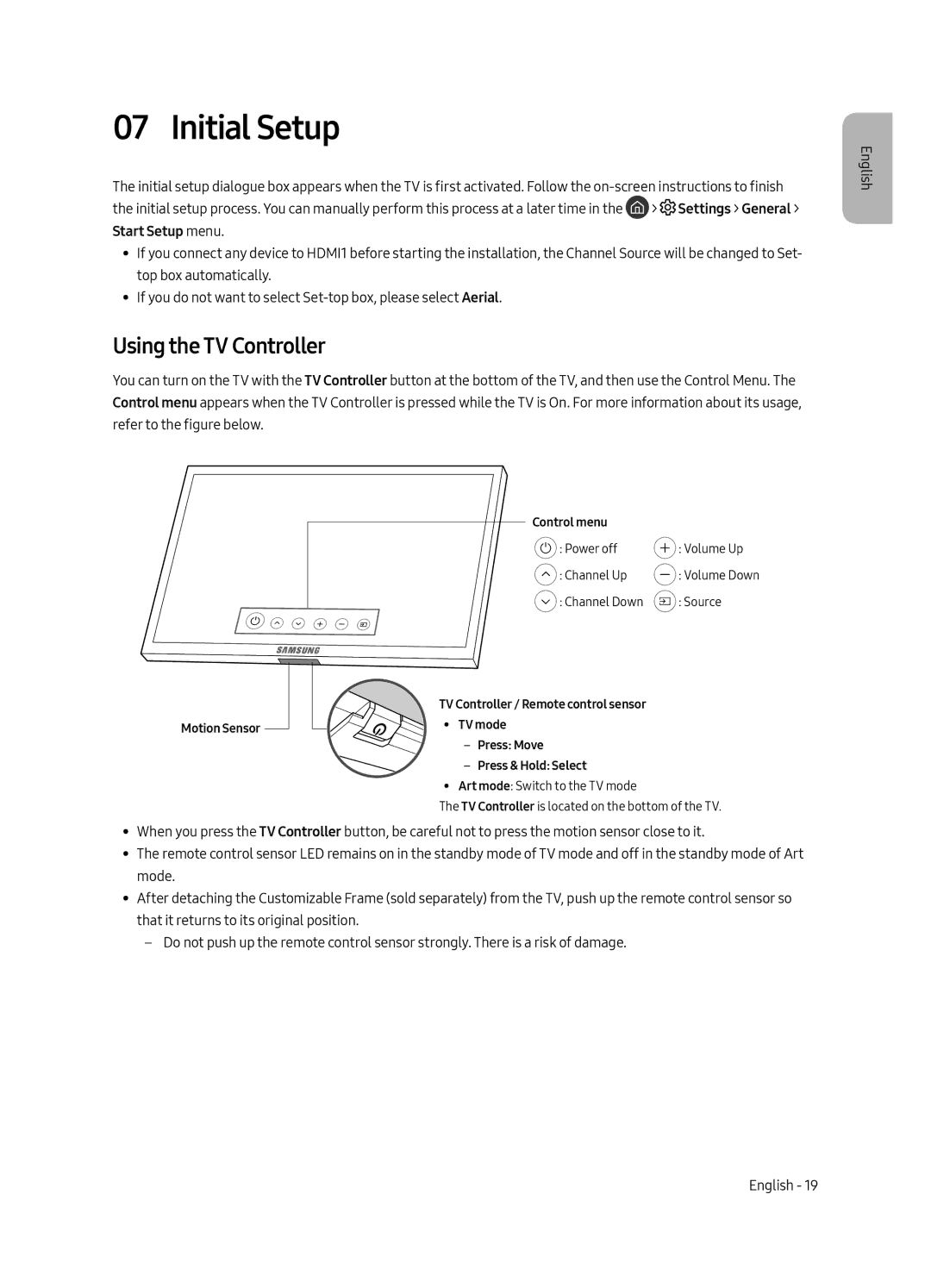 Samsung UE43LS003AUXXU, UE43LS003AUXZG, UE43LS003AUXXC, UE43LS003AUXZT manual Initial Setup, Using the TV Controller 