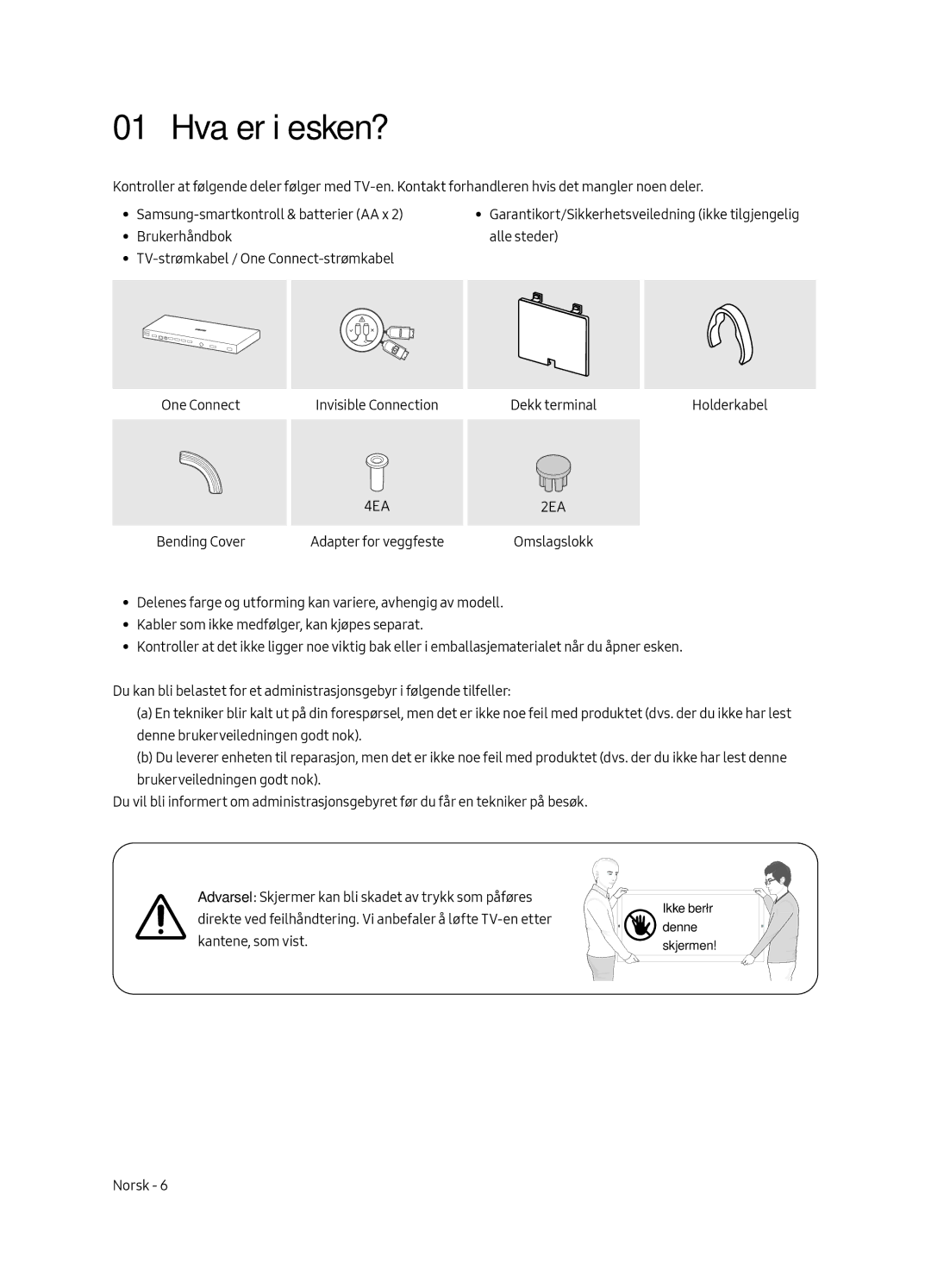 Samsung UE43LS003AUXZT, UE43LS003AUXZG, UE43LS003AUXXC, UE43LS003AUXXU manual Hva er i esken? 