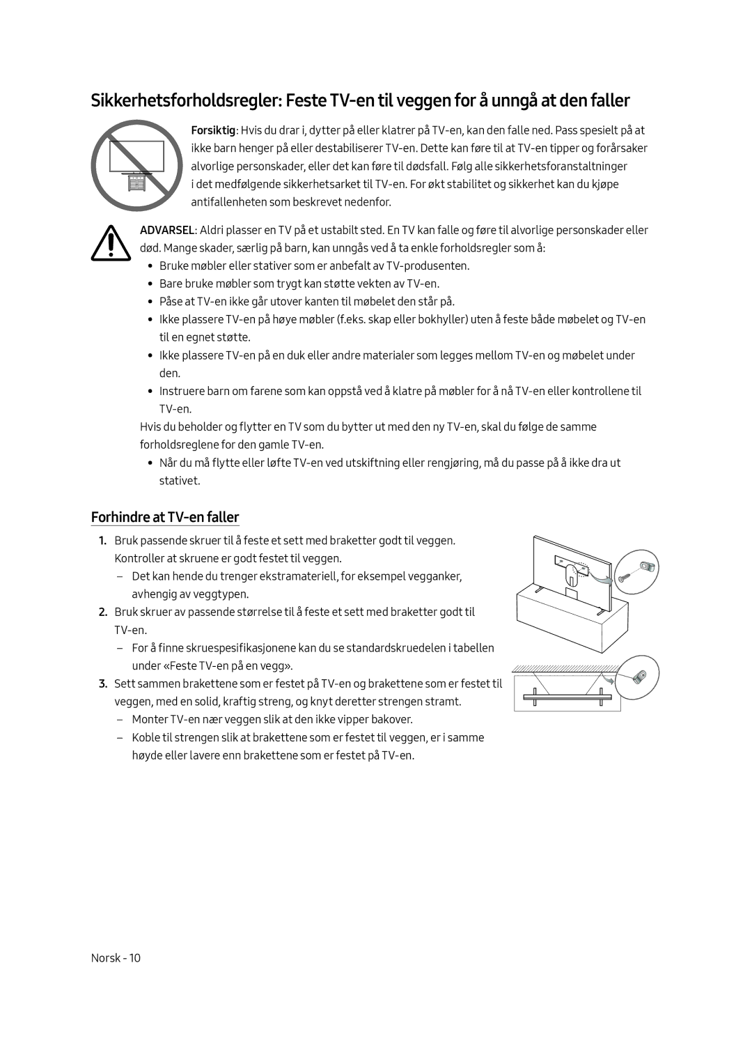 Samsung UE43LS003AUXZT, UE43LS003AUXZG, UE43LS003AUXXC, UE43LS003AUXXU manual Forhindre at TV-en faller 