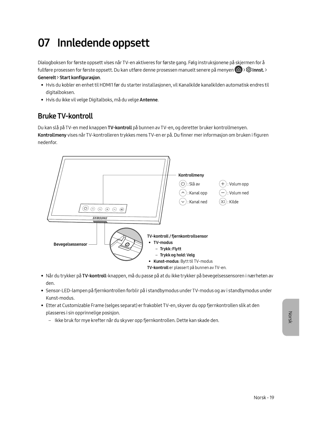 Samsung UE43LS003AUXXU, UE43LS003AUXZG, UE43LS003AUXXC, UE43LS003AUXZT manual Innledende oppsett, Bruke TV-kontroll 