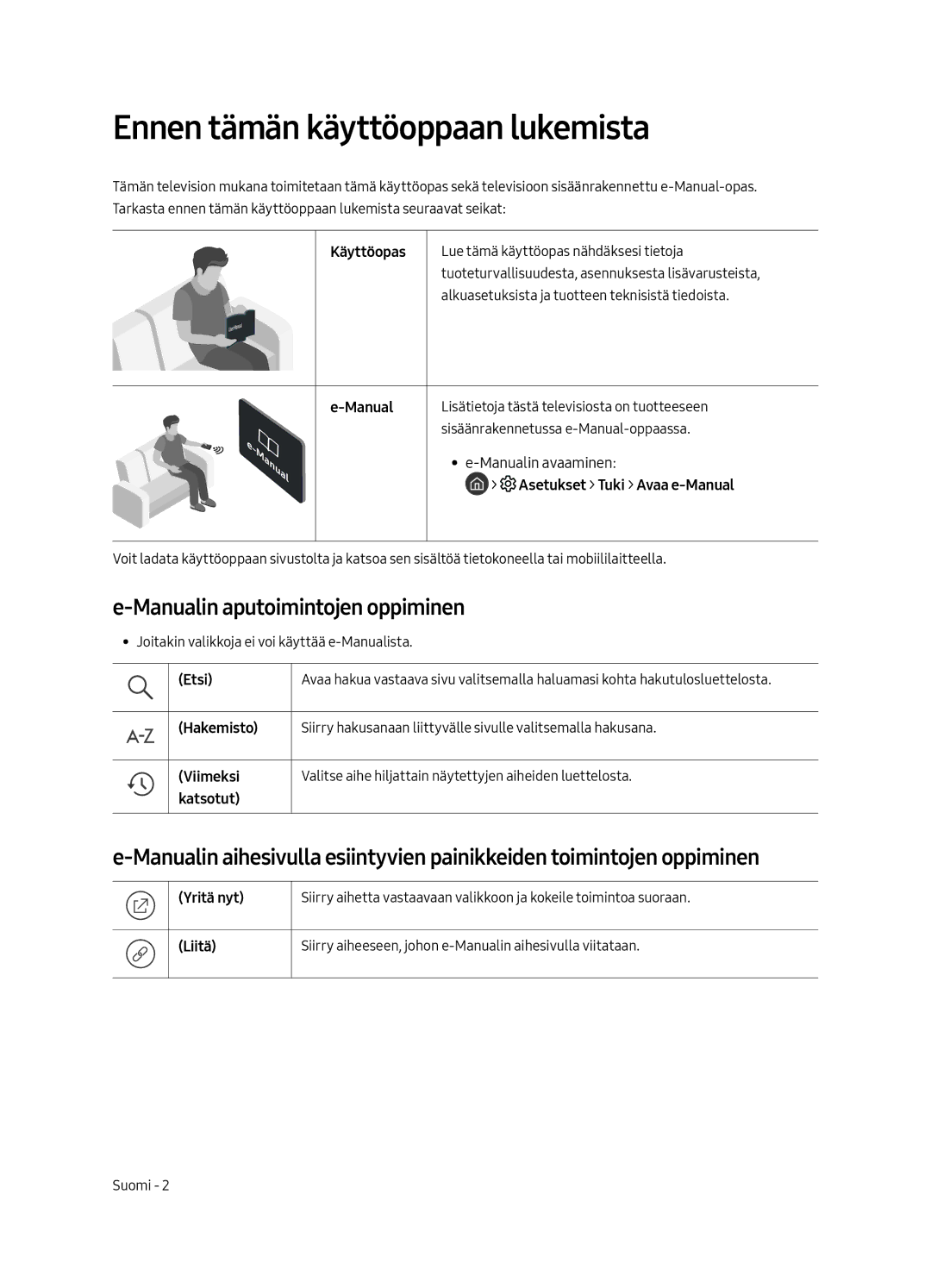 Samsung UE43LS003AUXZT, UE43LS003AUXZG manual Ennen tämän käyttöoppaan lukemista, Manualin aputoimintojen oppiminen 