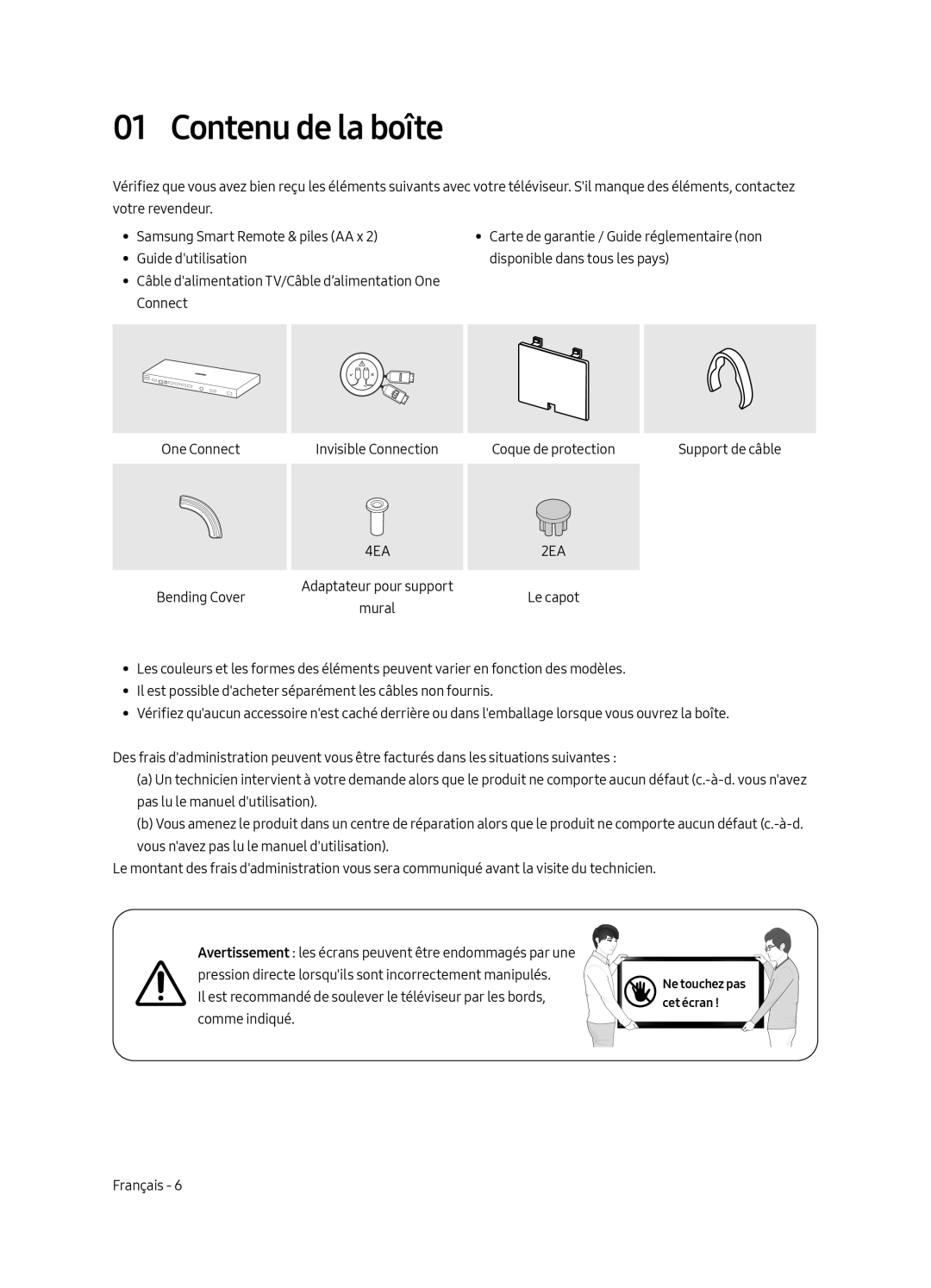 Samsung UE43LS003AUXZT, UE43LS003AUXZG, UE43LS003AUXXC, UE43LS003AUXXU manual Contenu de la boîte 