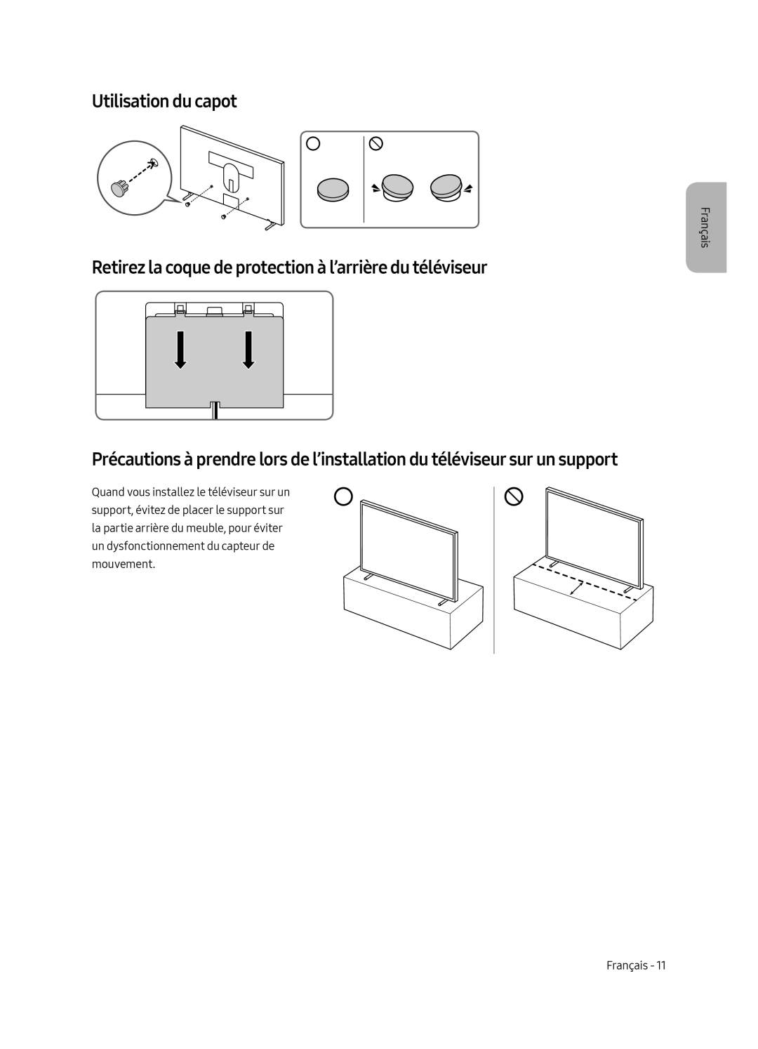 Samsung UE43LS003AUXXU, UE43LS003AUXZG, UE43LS003AUXXC, UE43LS003AUXZT manual Utilisation du capot 