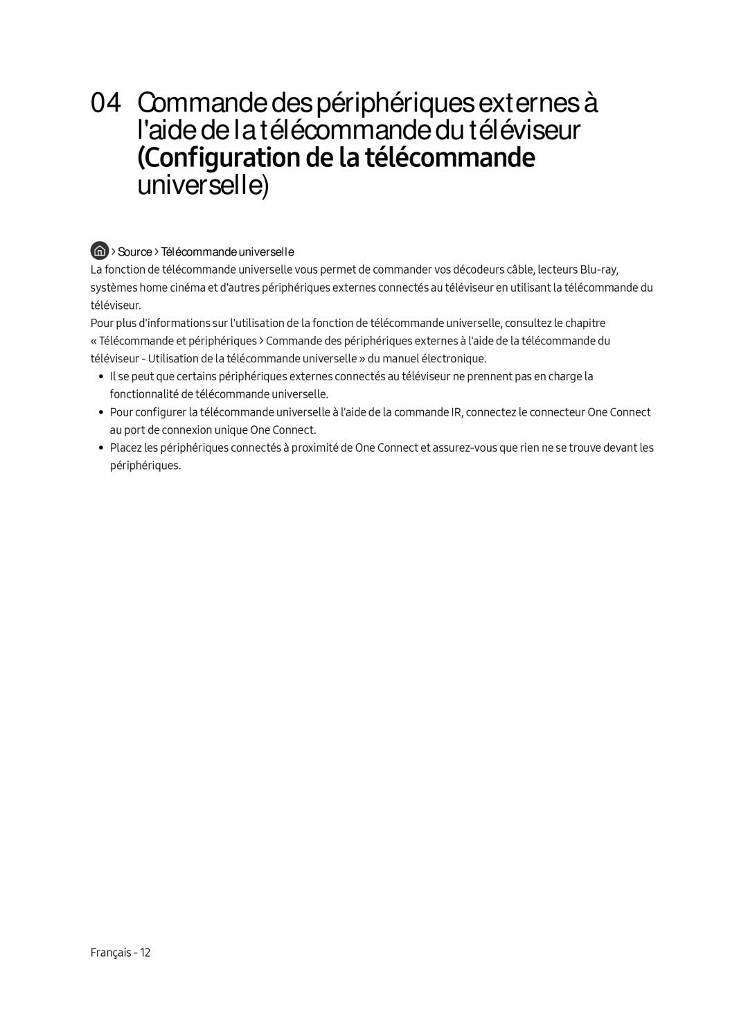 Samsung UE43LS003AUXZG, UE43LS003AUXXC manual Configuration de la télécommande universelle, Source Télécommande universelle 