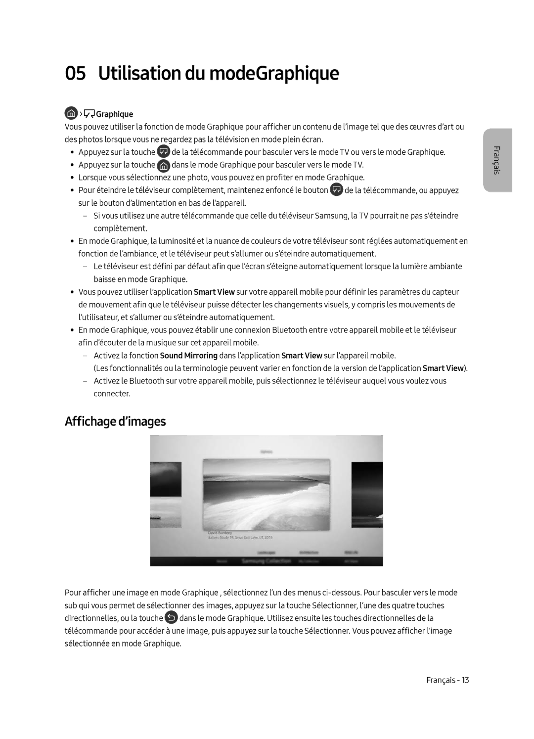 Samsung UE43LS003AUXXC, UE43LS003AUXZG, UE43LS003AUXZT, UE43LS003AUXXU manual Utilisation du modeGraphique, Affichage d’images 