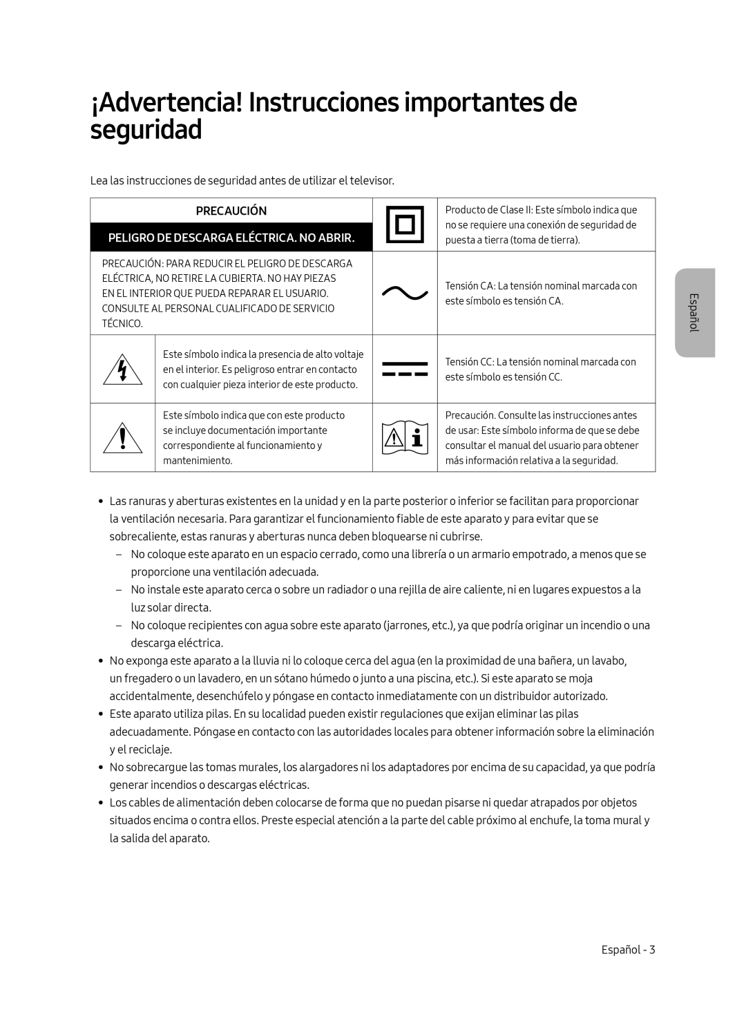 Samsung UE43LS003AUXXU, UE43LS003AUXZG, UE43LS003AUXXC ¡Advertencia! Instrucciones importantes de seguridad, Precaución 