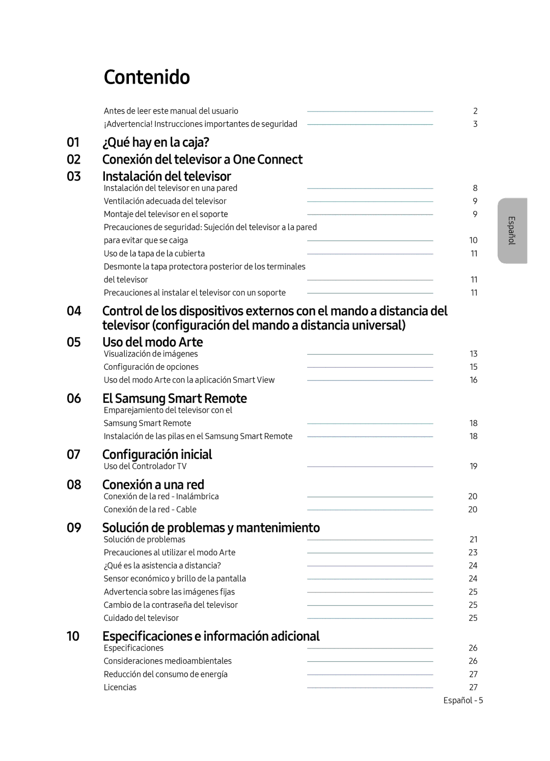 Samsung UE43LS003AUXXC, UE43LS003AUXZG, UE43LS003AUXZT, UE43LS003AUXXU manual Contenido 