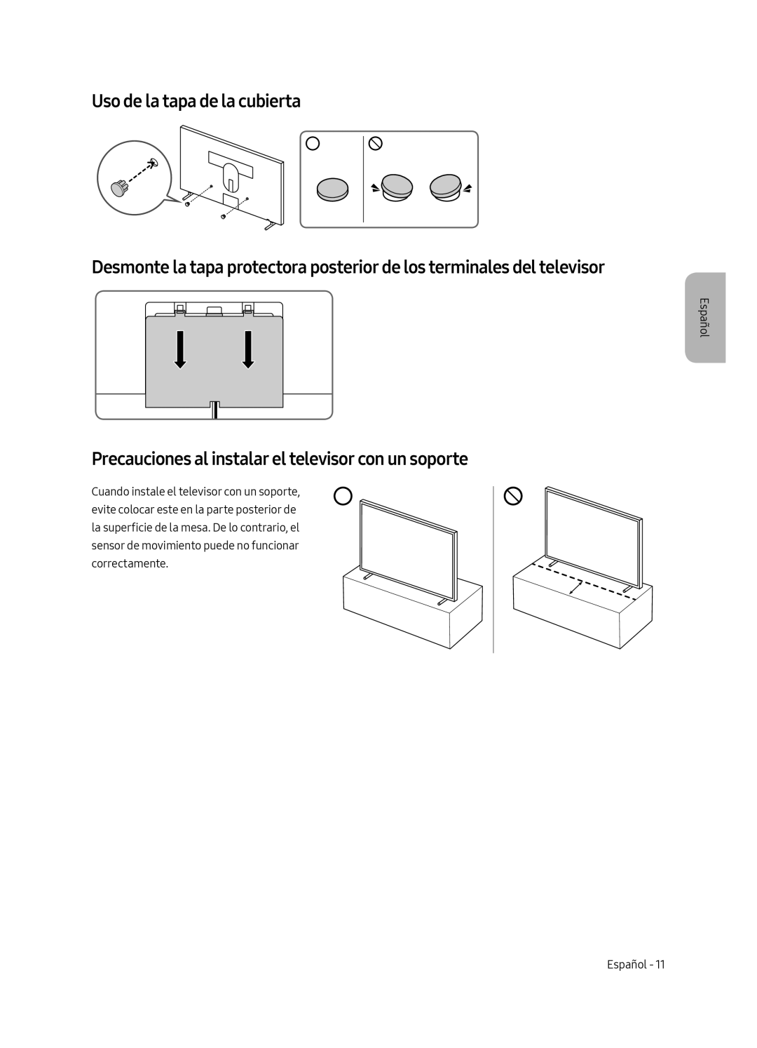 Samsung UE43LS003AUXXU, UE43LS003AUXZG, UE43LS003AUXXC, UE43LS003AUXZT Precauciones al instalar el televisor con un soporte 