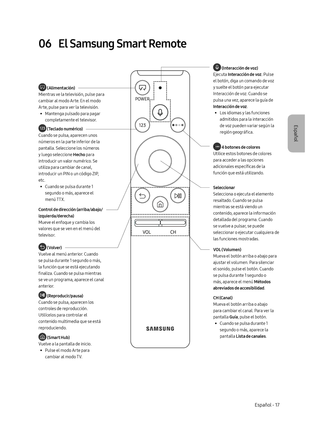 Samsung UE43LS003AUXXC, UE43LS003AUXZG, UE43LS003AUXZT, UE43LS003AUXXU manual El Samsung Smart Remote, Alimentación 