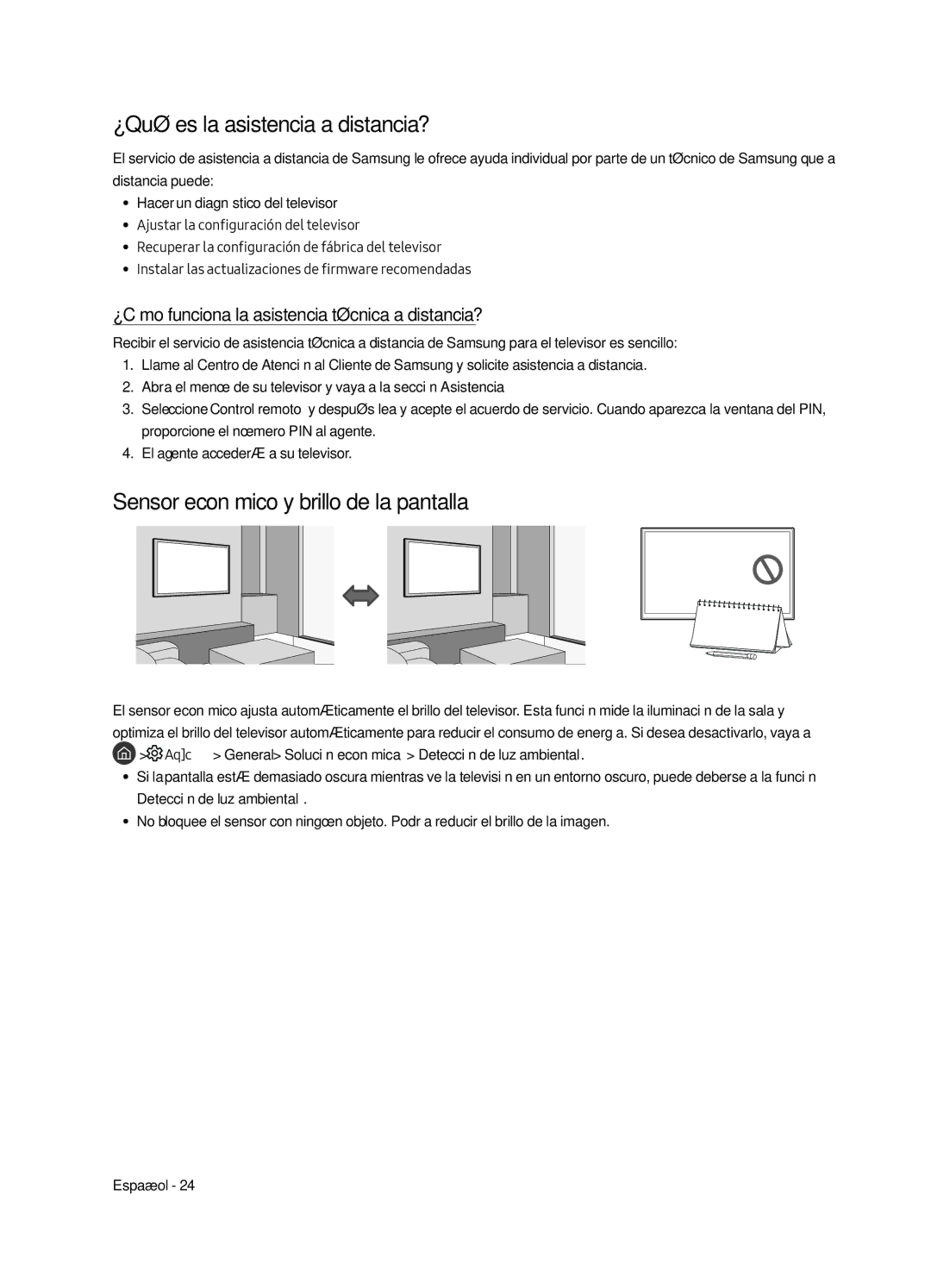 Samsung UE43LS003AUXZG, UE43LS003AUXXC manual ¿Qué es la asistencia a distancia?, Sensor económico y brillo de la pantalla 