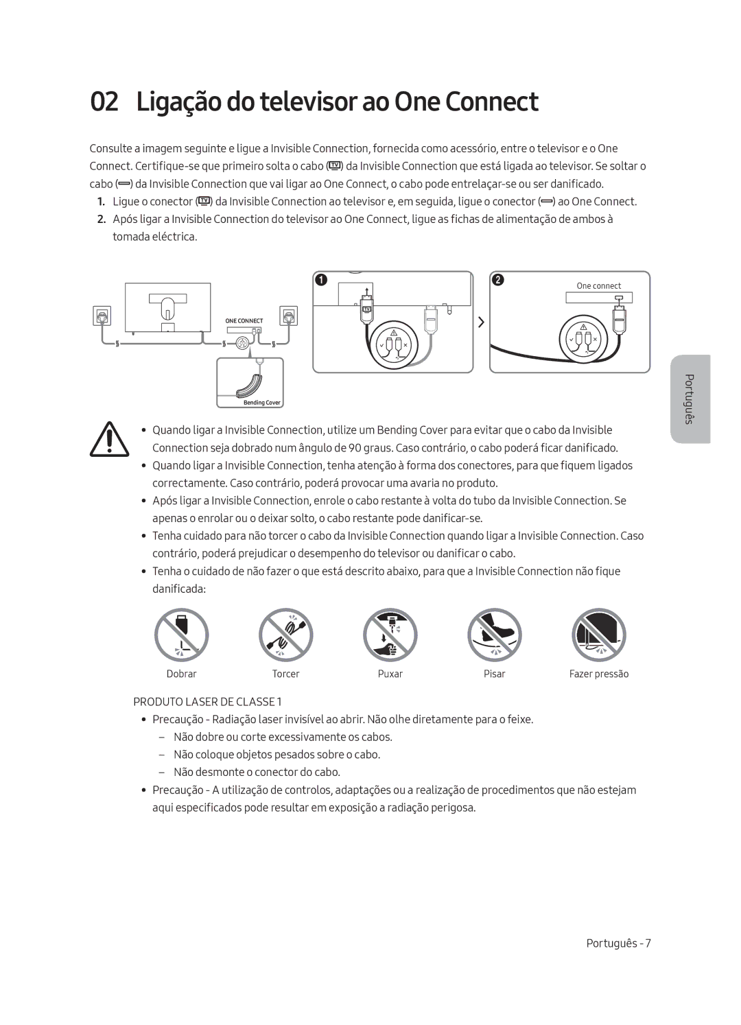 Samsung UE43LS003AUXXU, UE43LS003AUXZG, UE43LS003AUXXC manual Ligação do televisor ao One Connect, Produto Laser DE Classe 