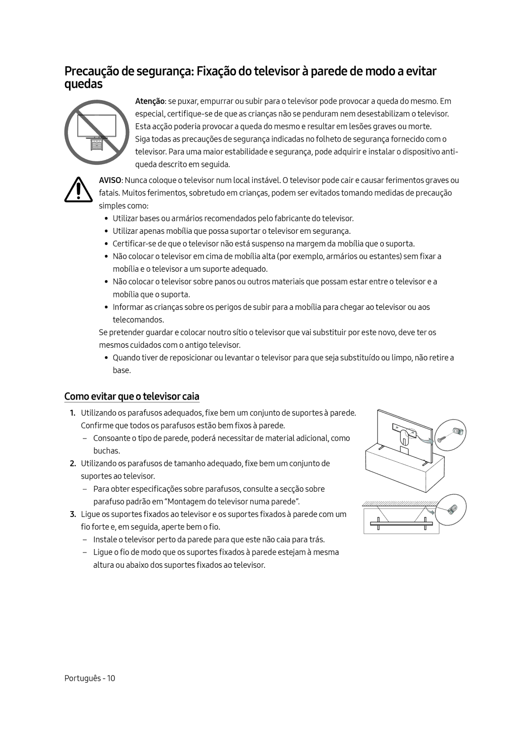 Samsung UE43LS003AUXZT, UE43LS003AUXZG, UE43LS003AUXXC, UE43LS003AUXXU manual Como evitar que o televisor caia 