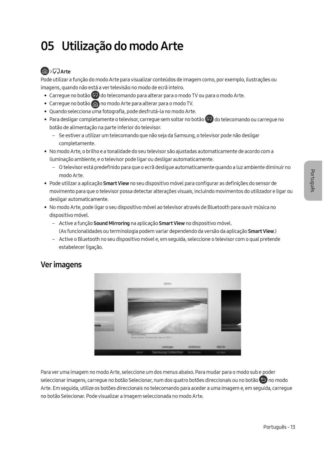 Samsung UE43LS003AUXXC, UE43LS003AUXZG, UE43LS003AUXZT, UE43LS003AUXXU manual Utilização do modo Arte, Ver imagens 