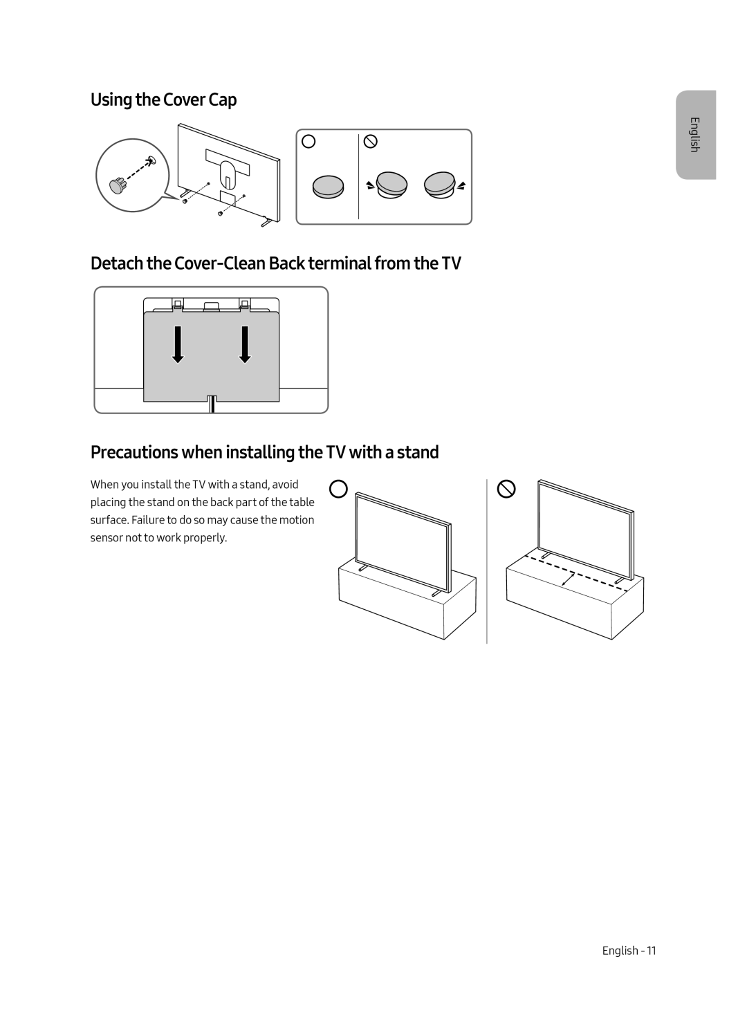 Samsung UE43LS003AUXXU, UE43LS003AUXZG, UE43LS003AUXXC, UE43LS003AUXZT manual Using the Cover Cap 