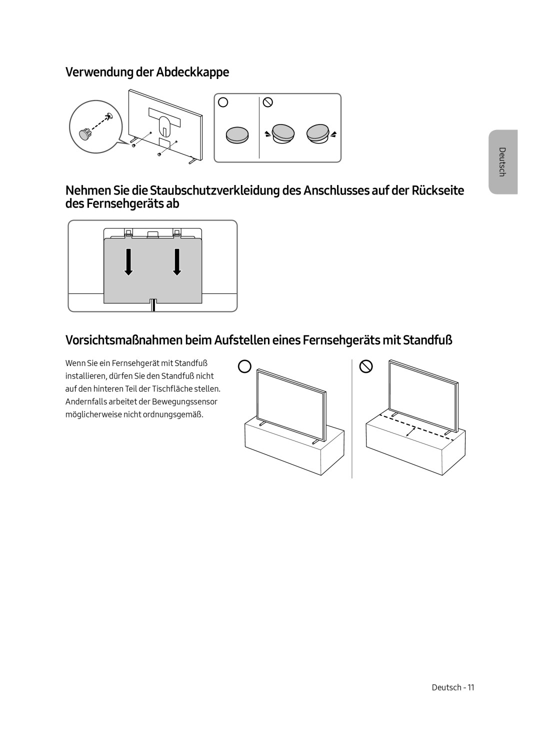 Samsung UE43LS003AUXXC, UE43LS003AUXZG, UE43LS003AUXZT, UE43LS003AUXXU manual Verwendung der Abdeckkappe 