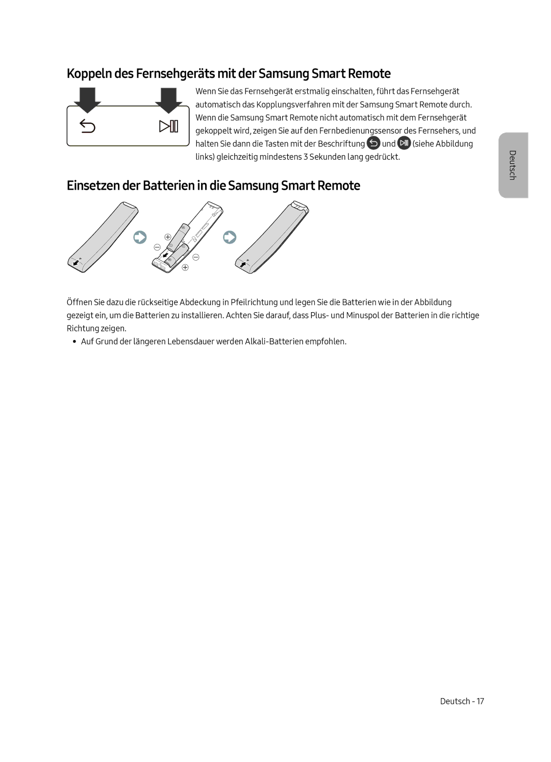 Samsung UE43LS003AUXXU, UE43LS003AUXZG, UE43LS003AUXXC manual Koppeln des Fernsehgeräts mit der Samsung Smart Remote 