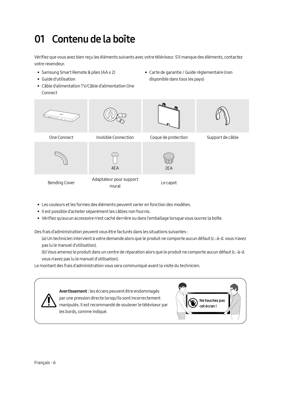 Samsung UE43LS003AUXZT, UE43LS003AUXZG, UE43LS003AUXXC, UE43LS003AUXXU manual Contenu de la boîte 