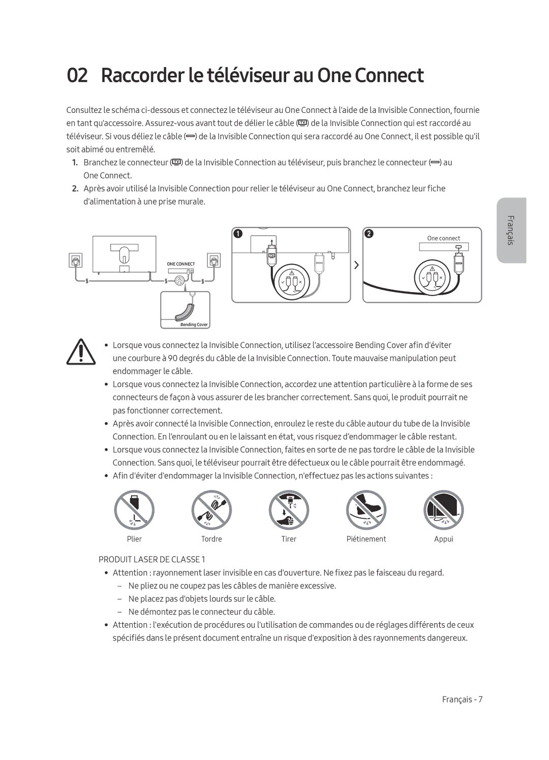 Samsung UE43LS003AUXXU, UE43LS003AUXZG, UE43LS003AUXXC manual Raccorder le téléviseur au One Connect, Produit Laser DE Classe 