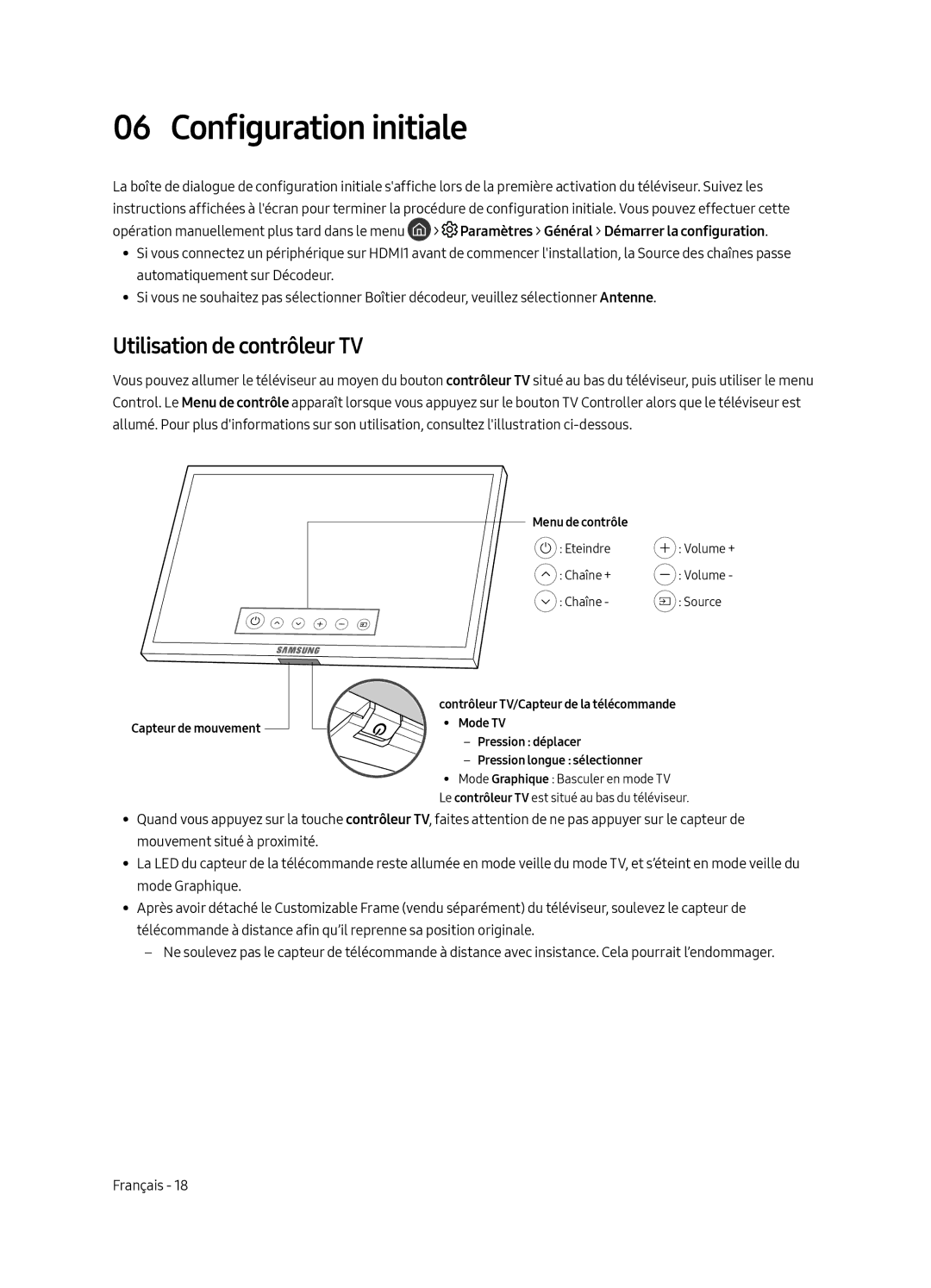 Samsung UE43LS003AUXZT, UE43LS003AUXZG, UE43LS003AUXXC, UE43LS003AUXXU Configuration initiale, Utilisation de contrôleur TV 