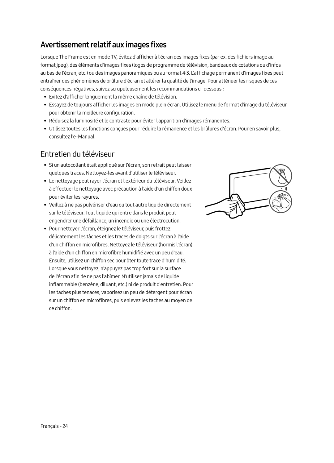 Samsung UE43LS003AUXZG, UE43LS003AUXXC, UE43LS003AUXZT manual Avertissement relatif aux images fixes, Entretien du téléviseur 