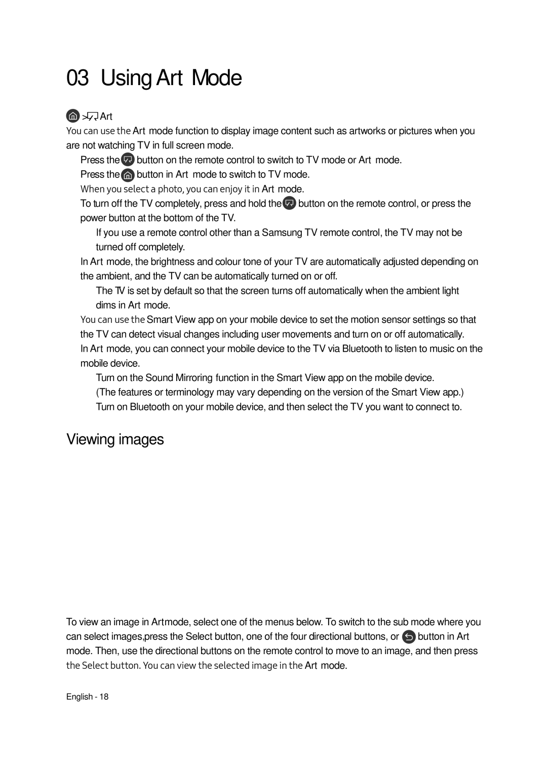 Samsung UE43LS003AUXZT, UE43LS003AUXZG, UE43LS003AUXXC, UE43LS003AUXXU manual Using Art Mode, Viewing images 