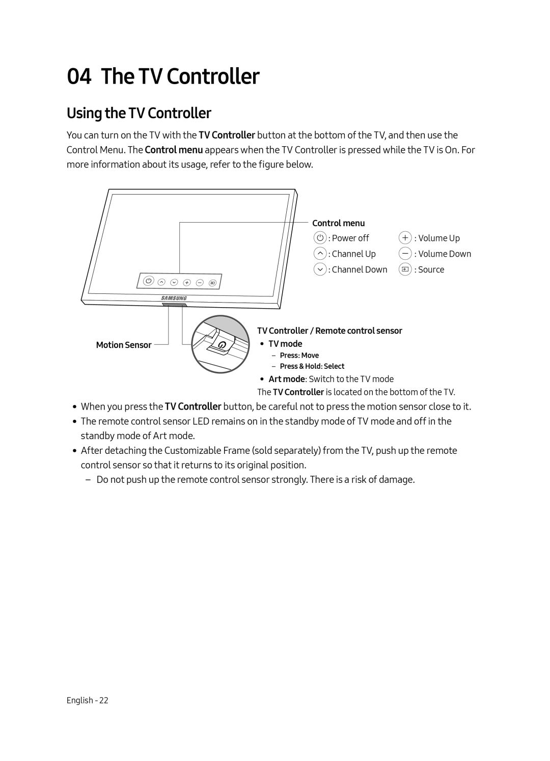 Samsung UE43LS003AUXZT, UE43LS003AUXZG, UE43LS003AUXXC, UE43LS003AUXXU manual Using the TV Controller 