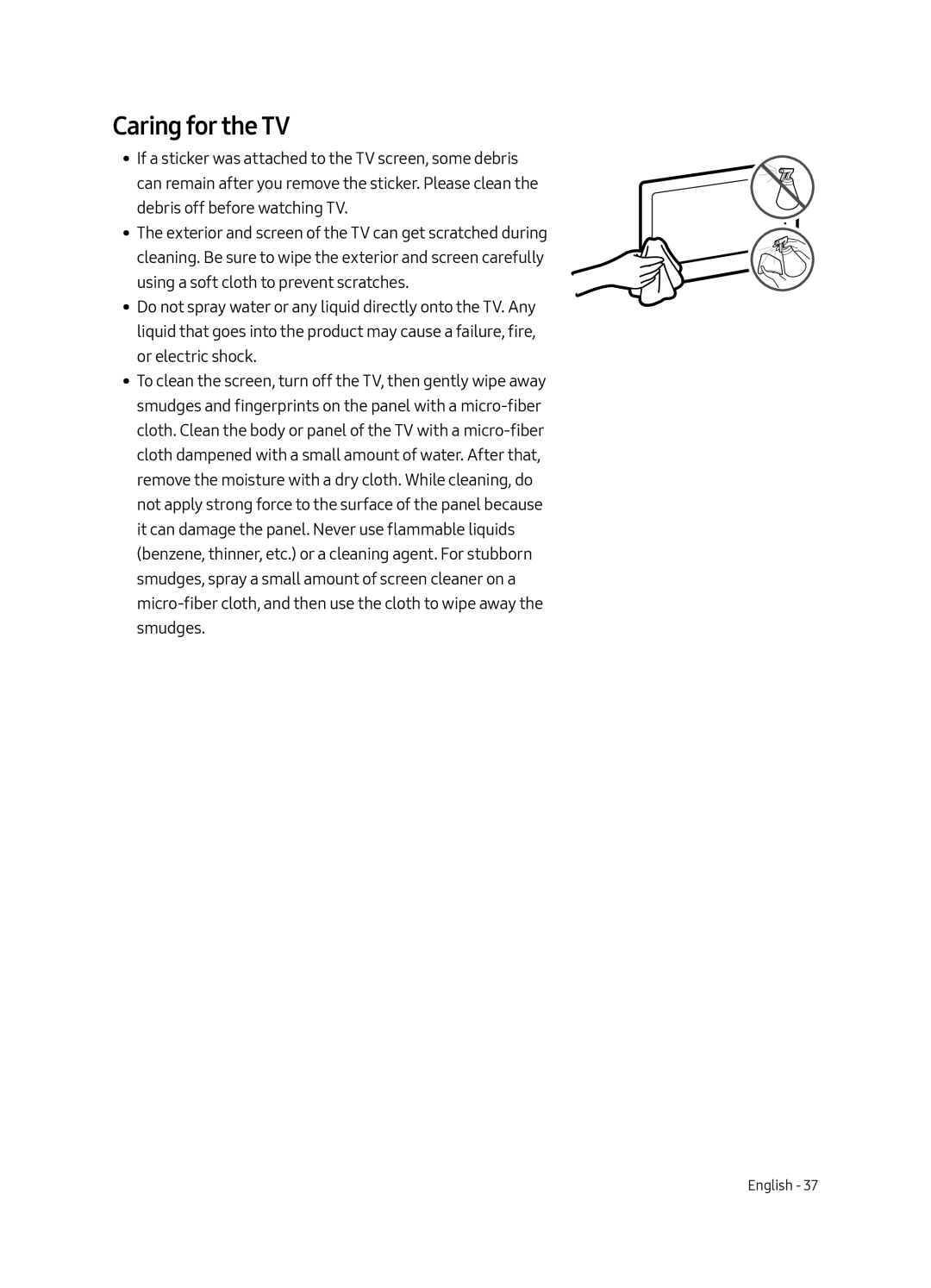 Samsung UE43LS003AUXXC, UE43LS003AUXZG, UE43LS003AUXZT, UE43LS003AUXXU manual Caring for the TV 