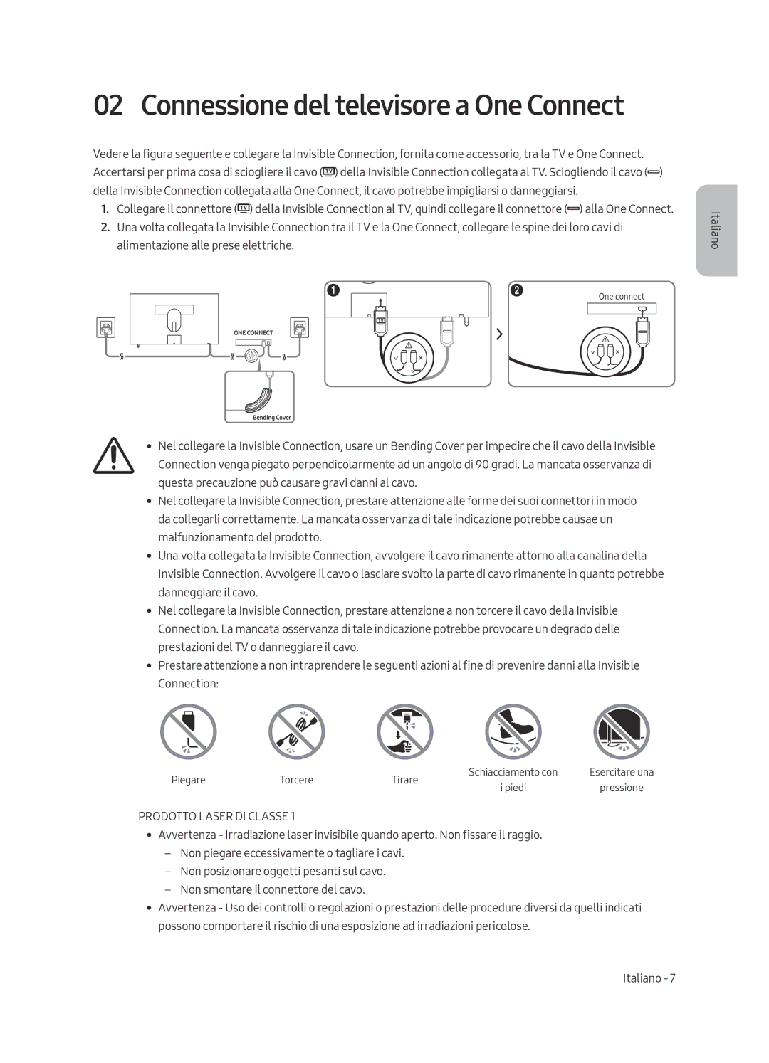 Samsung UE43LS003AUXZT manual Connessione del televisore a One Connect 