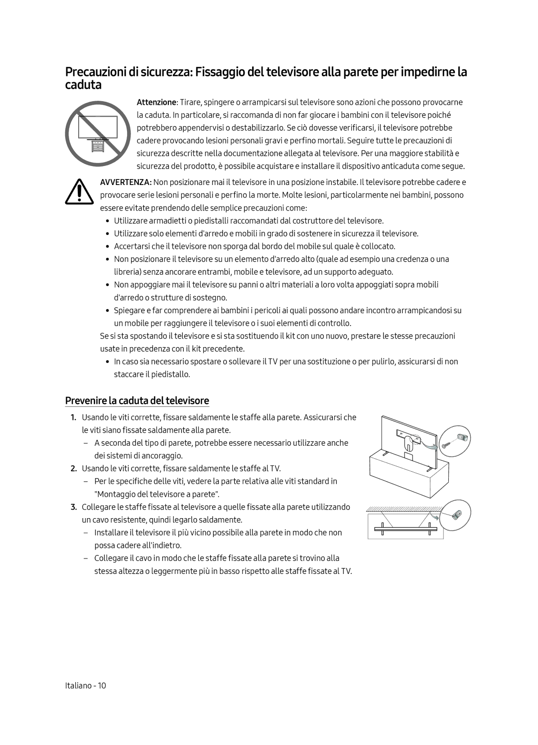 Samsung UE43LS003AUXZT manual Prevenire la caduta del televisore 