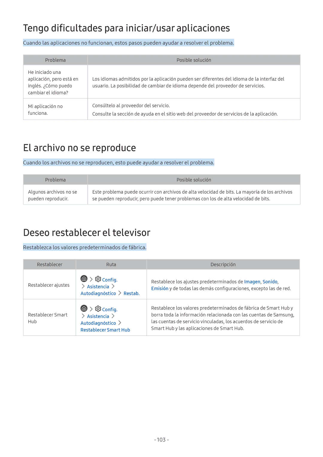 Samsung UE43M5572AUXXH, UE43M5502AKXXH manual Tengo dificultades para iniciar/usar aplicaciones, El archivo no se reproduce 