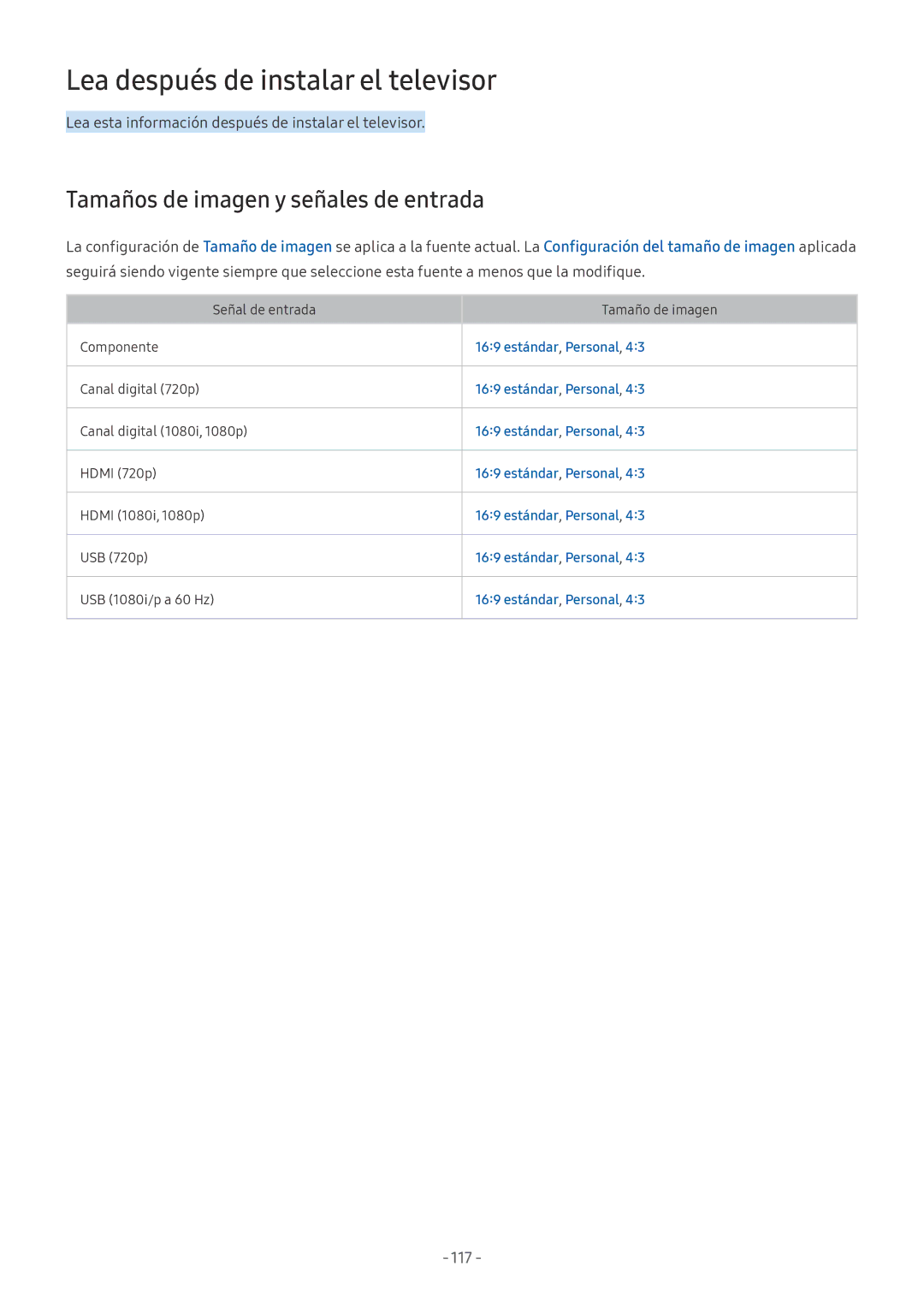 Samsung UE55M6305AKXXC, UE43M5502AKXXH manual Lea después de instalar el televisor, Tamaños de imagen y señales de entrada 