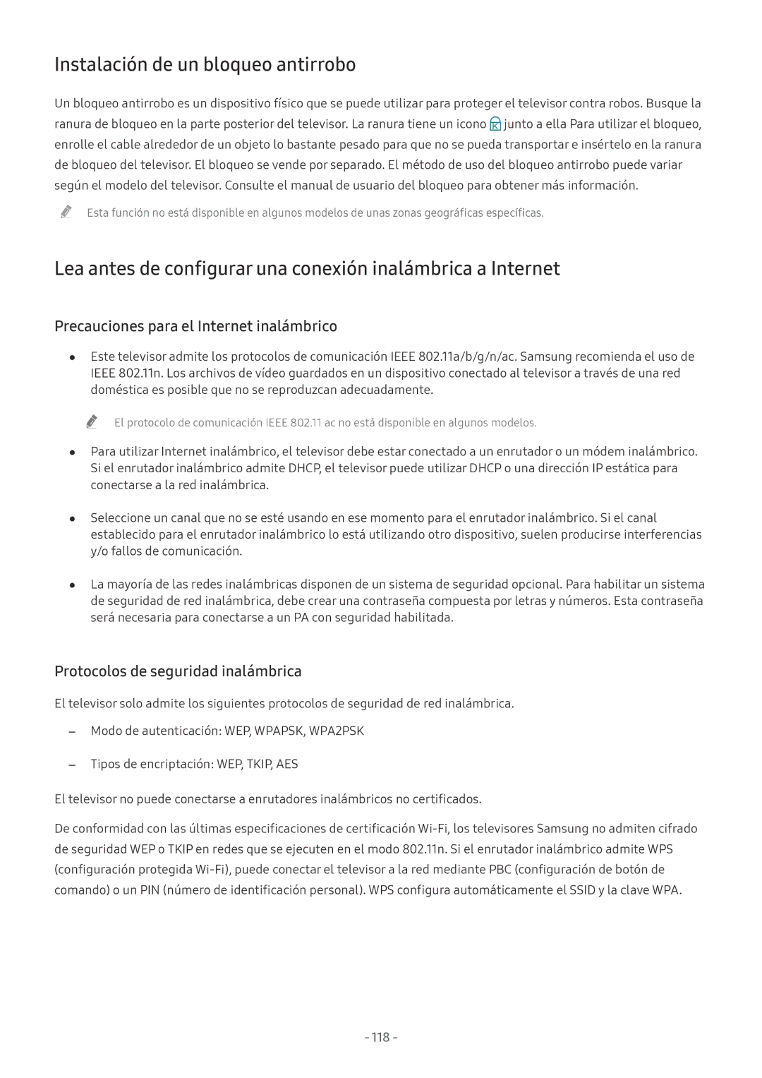 Samsung UE49M6305AKXXC Instalación de un bloqueo antirrobo, Lea antes de configurar una conexión inalámbrica a Internet 