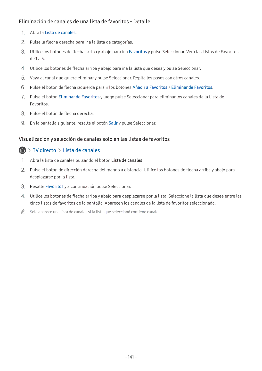 Samsung UE43M5572AUXXH, UE43M5502AKXXH, UE49M5502AKXXH manual Eliminación de canales de una lista de favoritos Detalle 