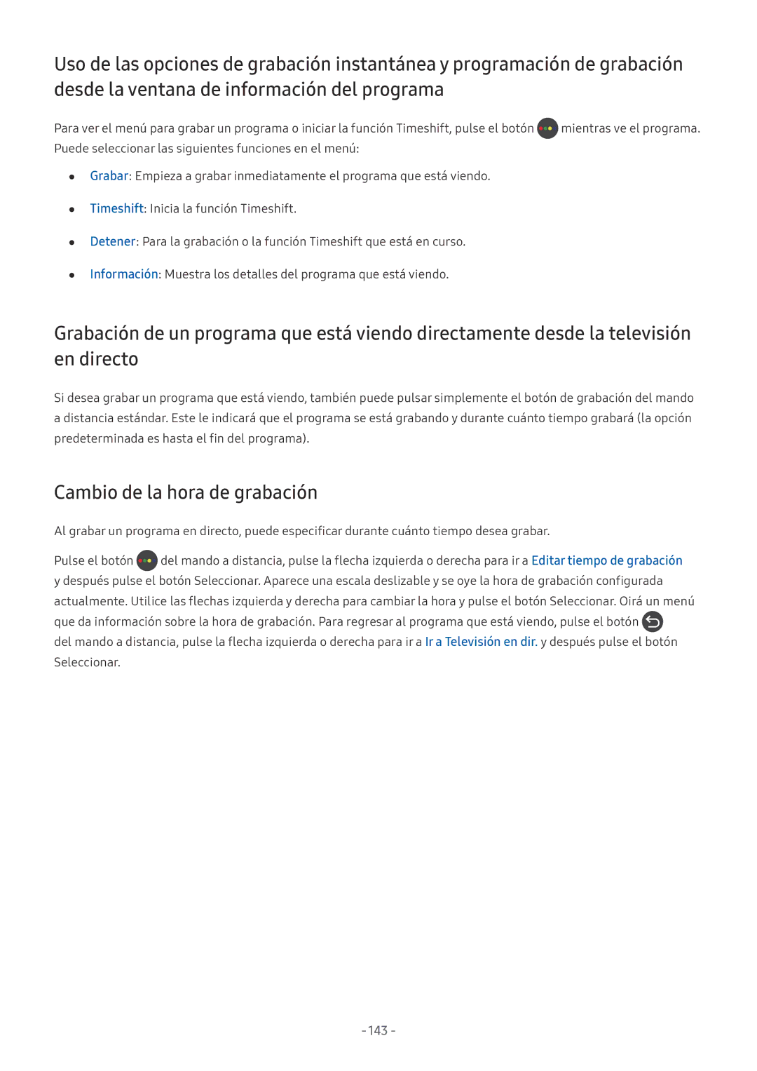 Samsung UE55M5575AUXXC, UE43M5502AKXXH, UE49M5502AKXXH, UE49M5605AKXXC, UE49M5515AKXXC manual Cambio de la hora de grabación 