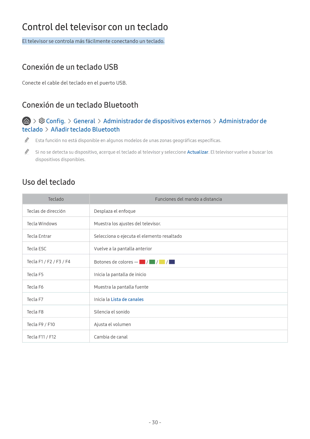 Samsung UE49M5575AUXXC Control del televisor con un teclado, Conexión de un teclado USB, Conexión de un teclado Bluetooth 