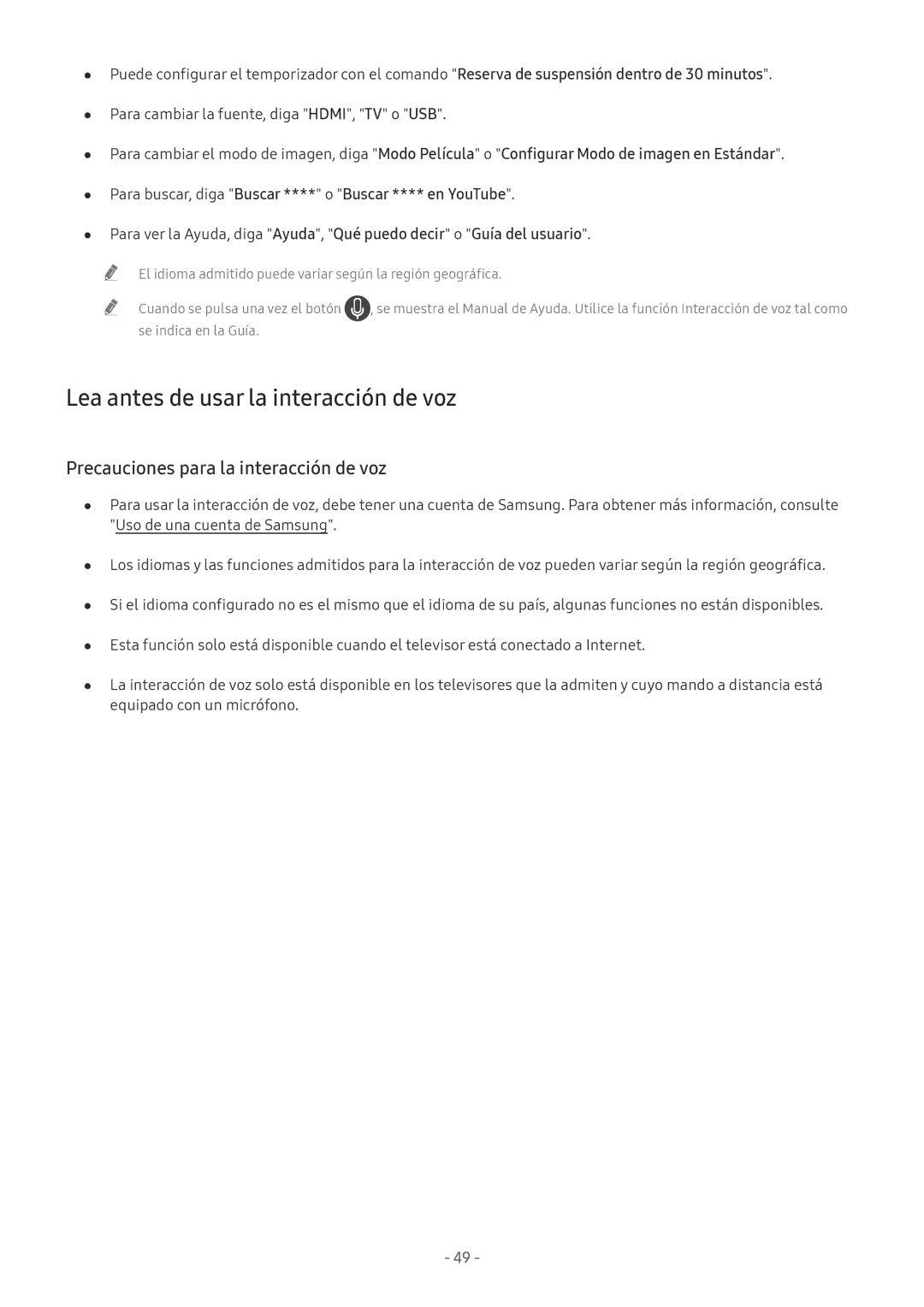 Samsung UE49M5575AUXXC, UE43M5502AKXXH, UE49M5502AKXXH, UE49M5605AKXXC manual Lea antes de usar la interacción de voz 