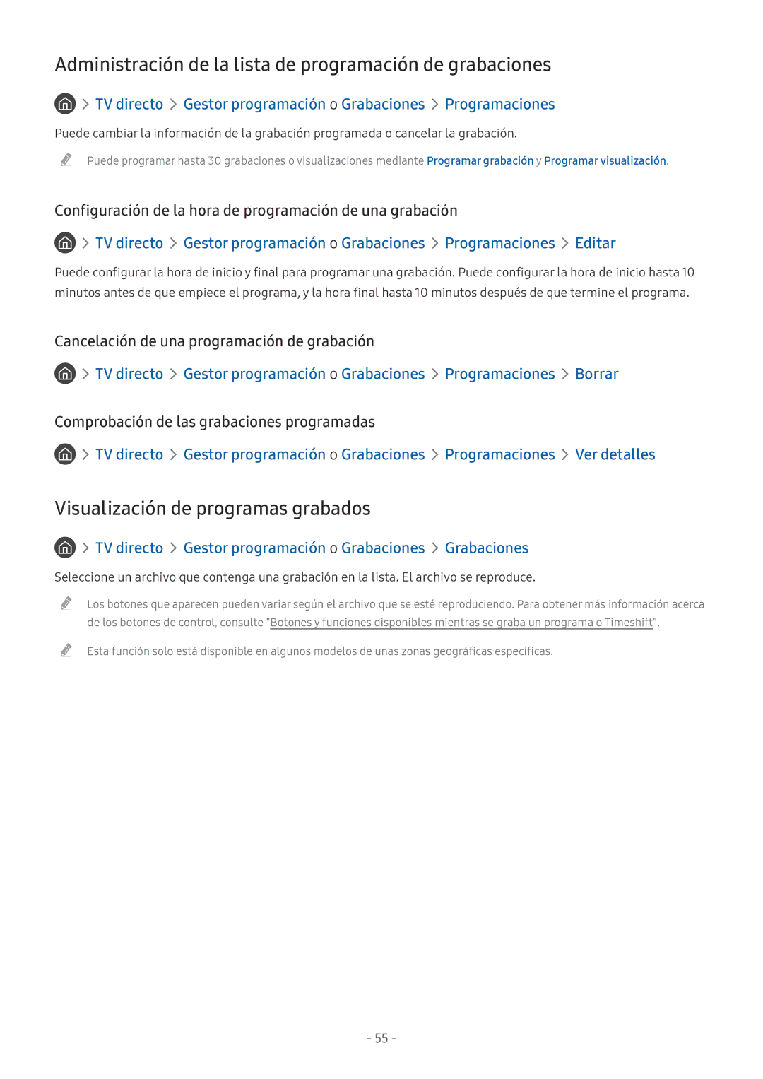 Samsung UE43M5575AUXXC Administración de la lista de programación de grabaciones, Visualización de programas grabados 