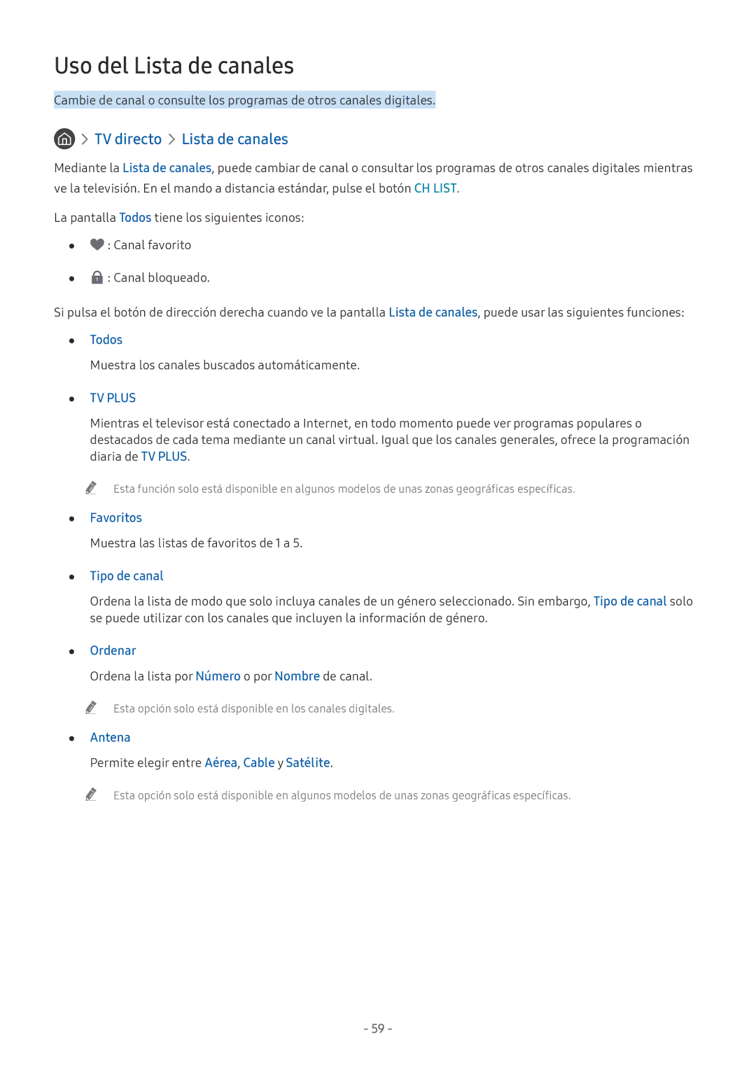Samsung UE49M5505AKXXC, UE43M5502AKXXH, UE49M5502AKXXH, UE49M5605AKXXC Uso del Lista de canales, TV directo Lista de canales 