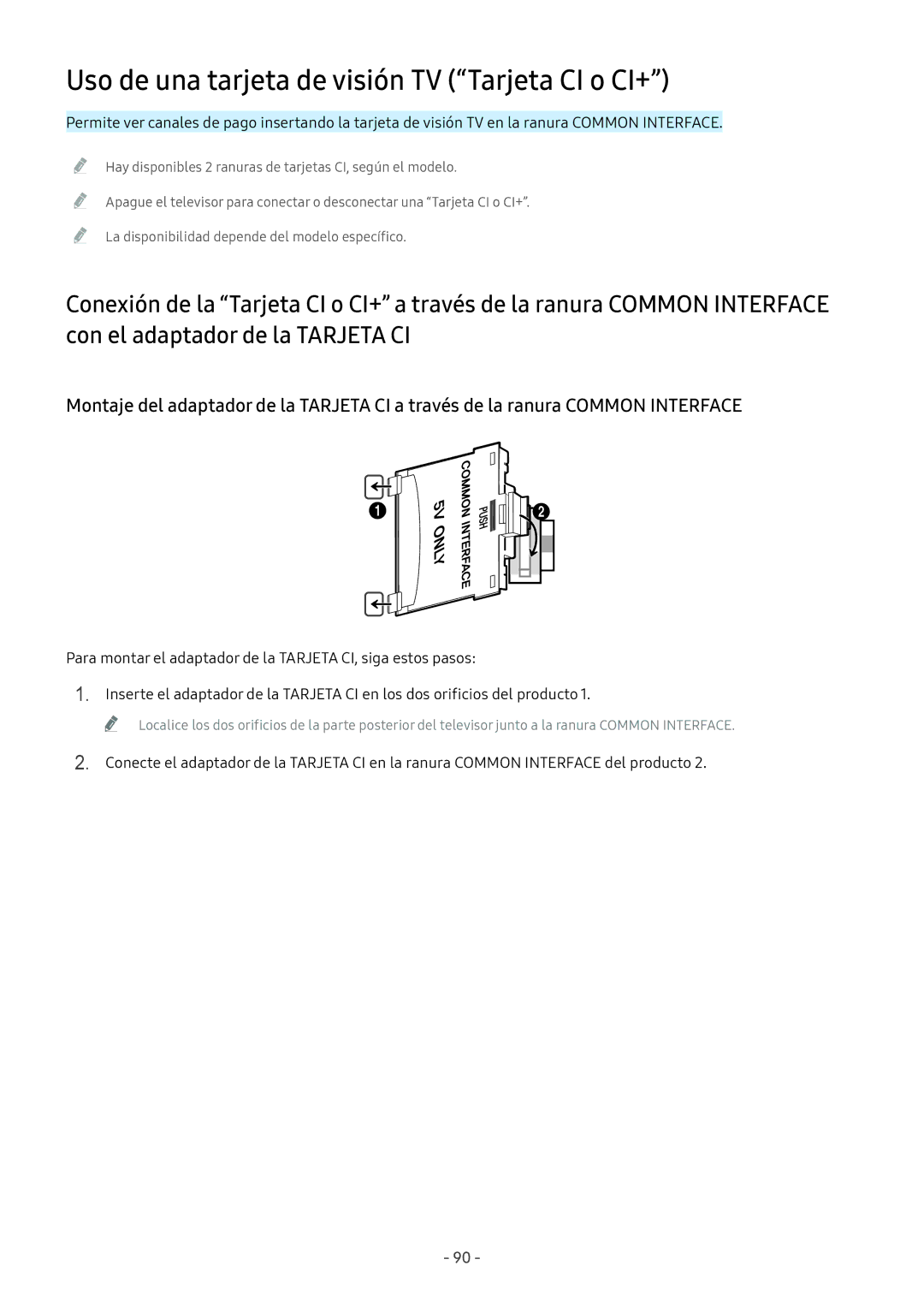 Samsung UE49M5502AKXXH, UE43M5502AKXXH, UE49M5605AKXXC, UE49M5515AKXXC manual Uso de una tarjeta de visión TV Tarjeta CI o CI+ 