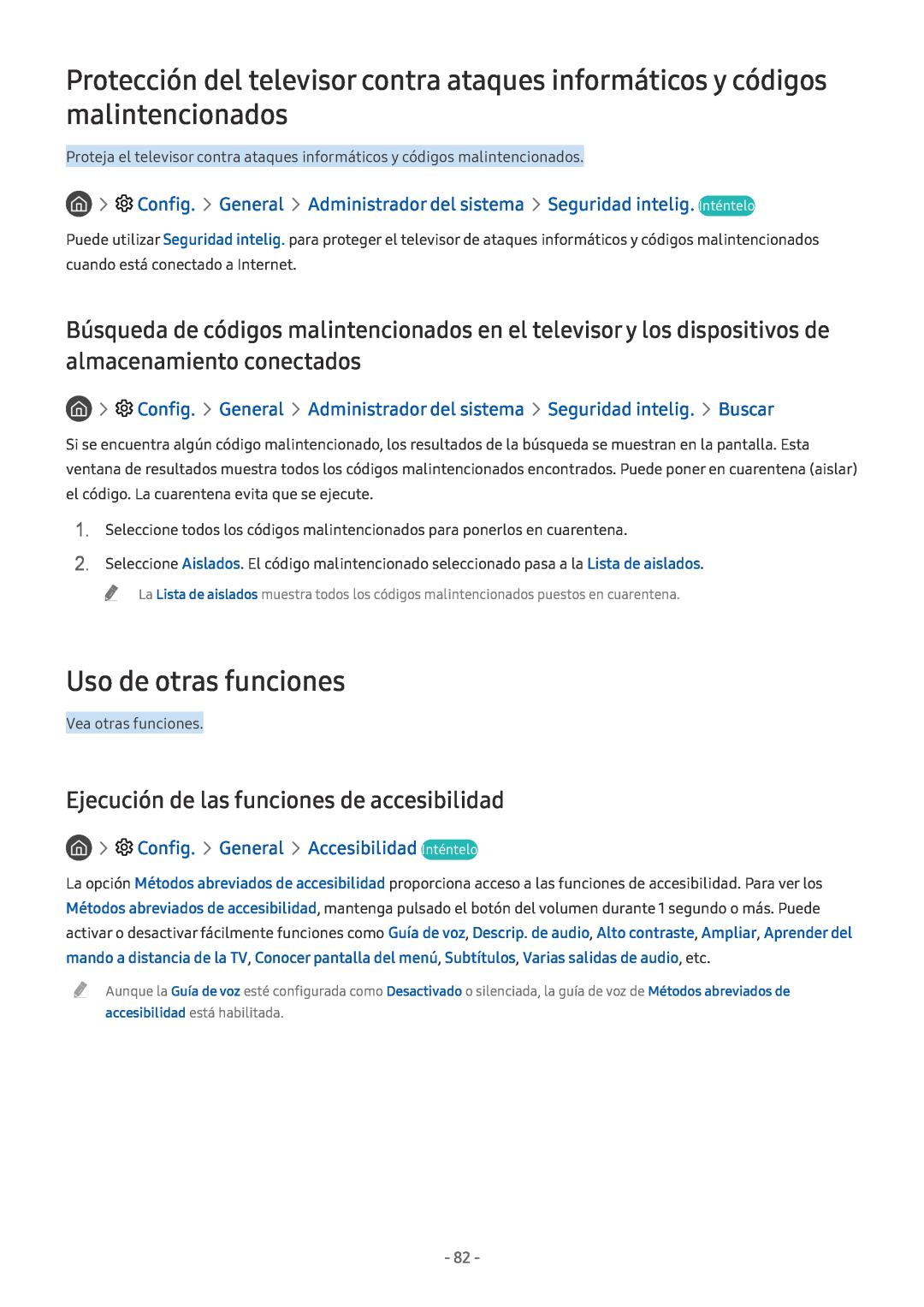 Samsung UE49M6372AUXXH, UE43M5502AKXXH, UE49M5502AKXXH Uso de otras funciones, Ejecución de las funciones de accesibilidad 