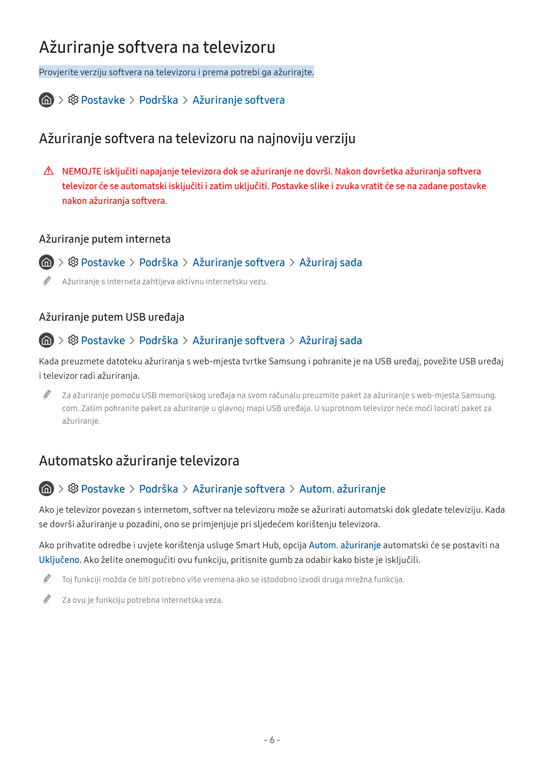 Samsung UE49M5672AUXXH manual Ažuriranje softvera na televizoru na najnoviju verziju, Automatsko ažuriranje televizora 