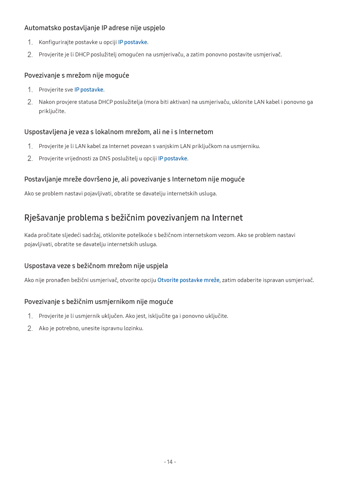 Samsung UE32M5522AKXXH manual Rješavanje problema s bežičnim povezivanjem na Internet, Povezivanje s mrežom nije moguće 