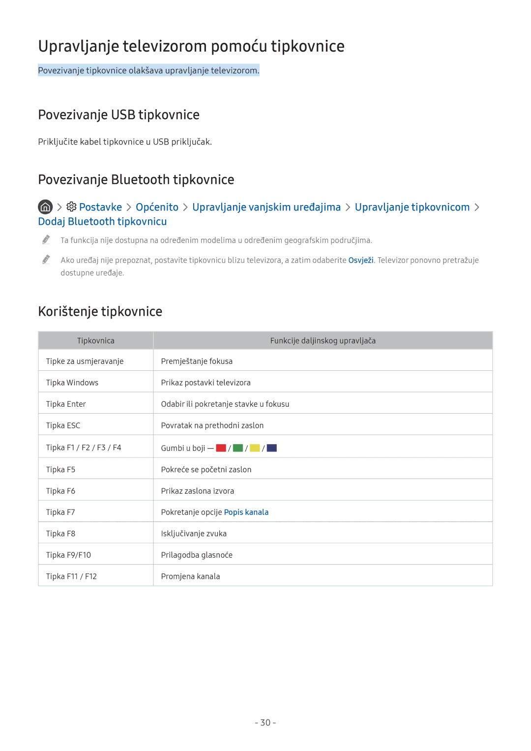 Samsung UE49M6322AKXXH manual Upravljanje televizorom pomoću tipkovnice, Povezivanje USB tipkovnice, Korištenje tipkovnice 