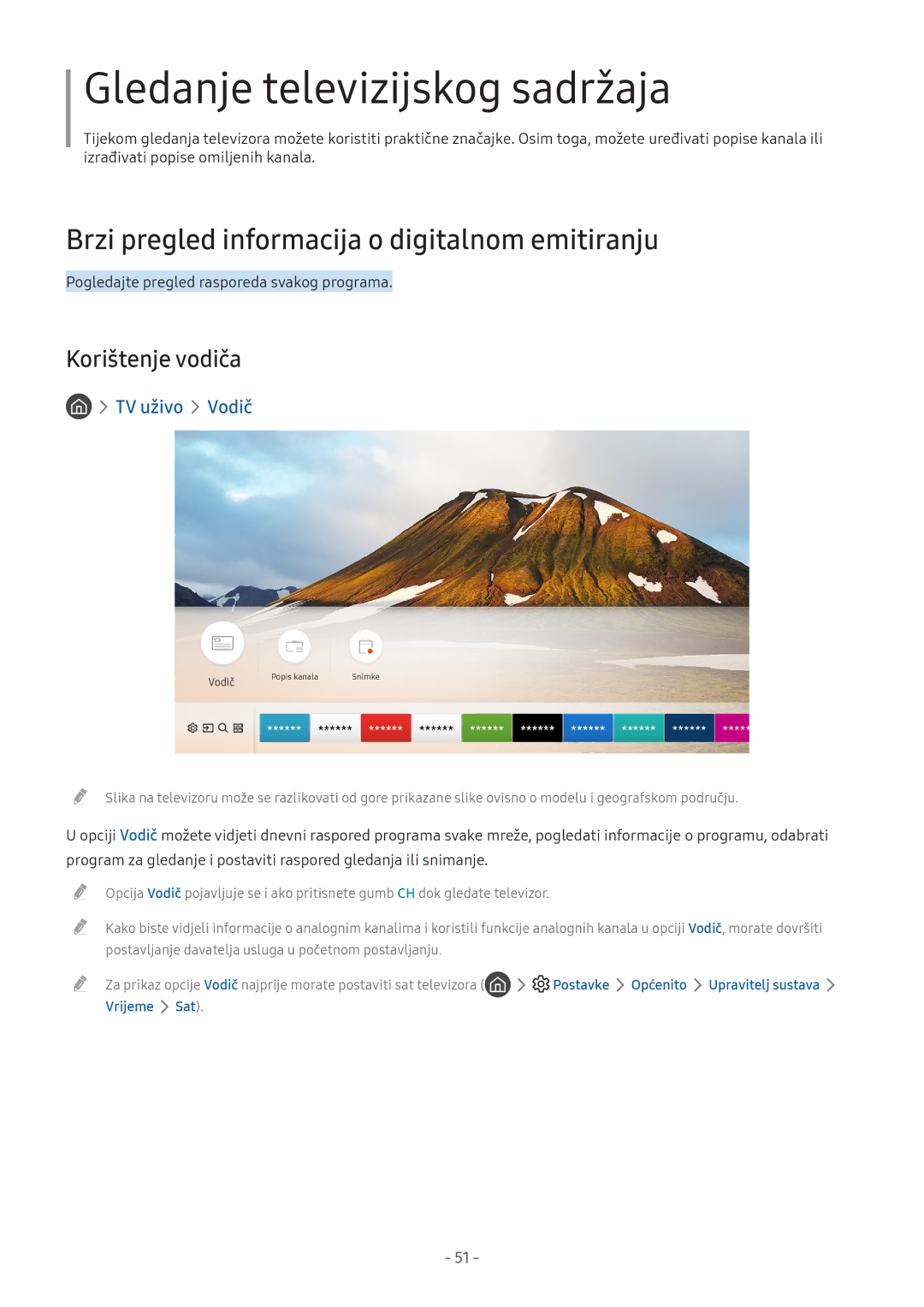 Samsung UE43M5522AKXXH Brzi pregled informacija o digitalnom emitiranju, Korištenje vodiča, TV uživo Vodič, Vrijeme Sat 