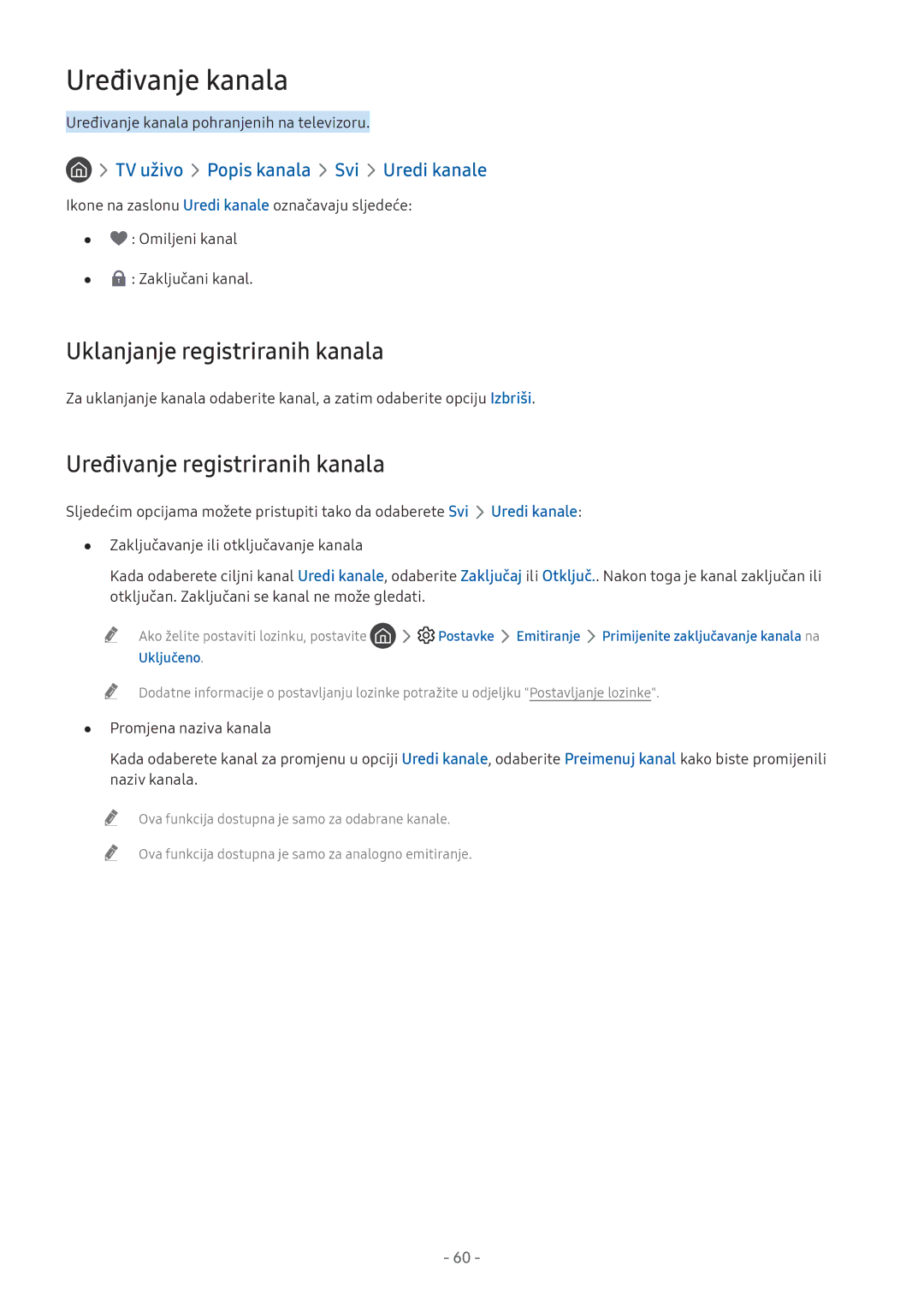 Samsung UE55M6372AUXXH, UE43M5522AKXXH Uređivanje kanala, Uklanjanje registriranih kanala, Uređivanje registriranih kanala 