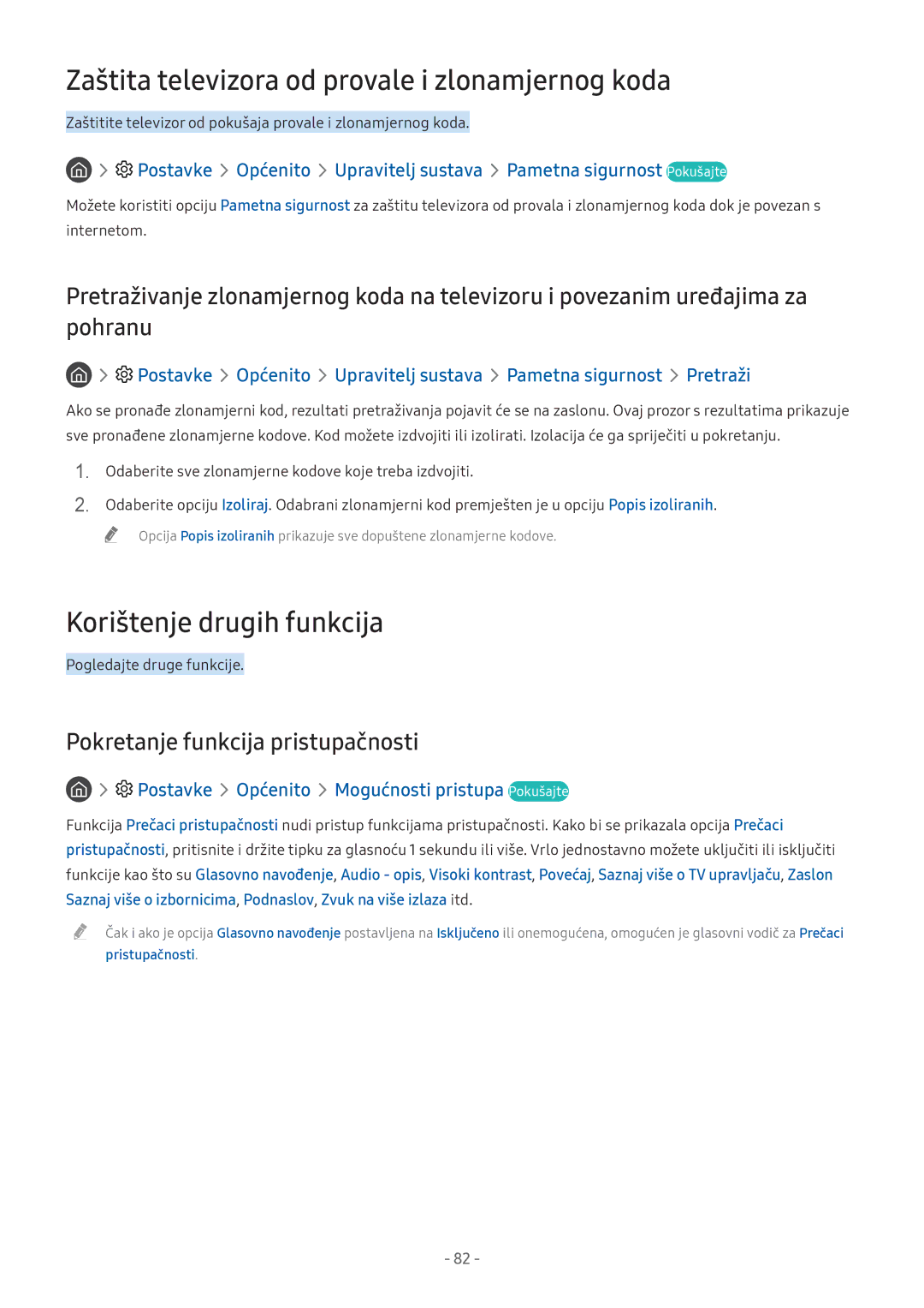 Samsung UE49M5672AUXXH, UE43M5522AKXXH manual Zaštita televizora od provale i zlonamjernog koda, Korištenje drugih funkcija 